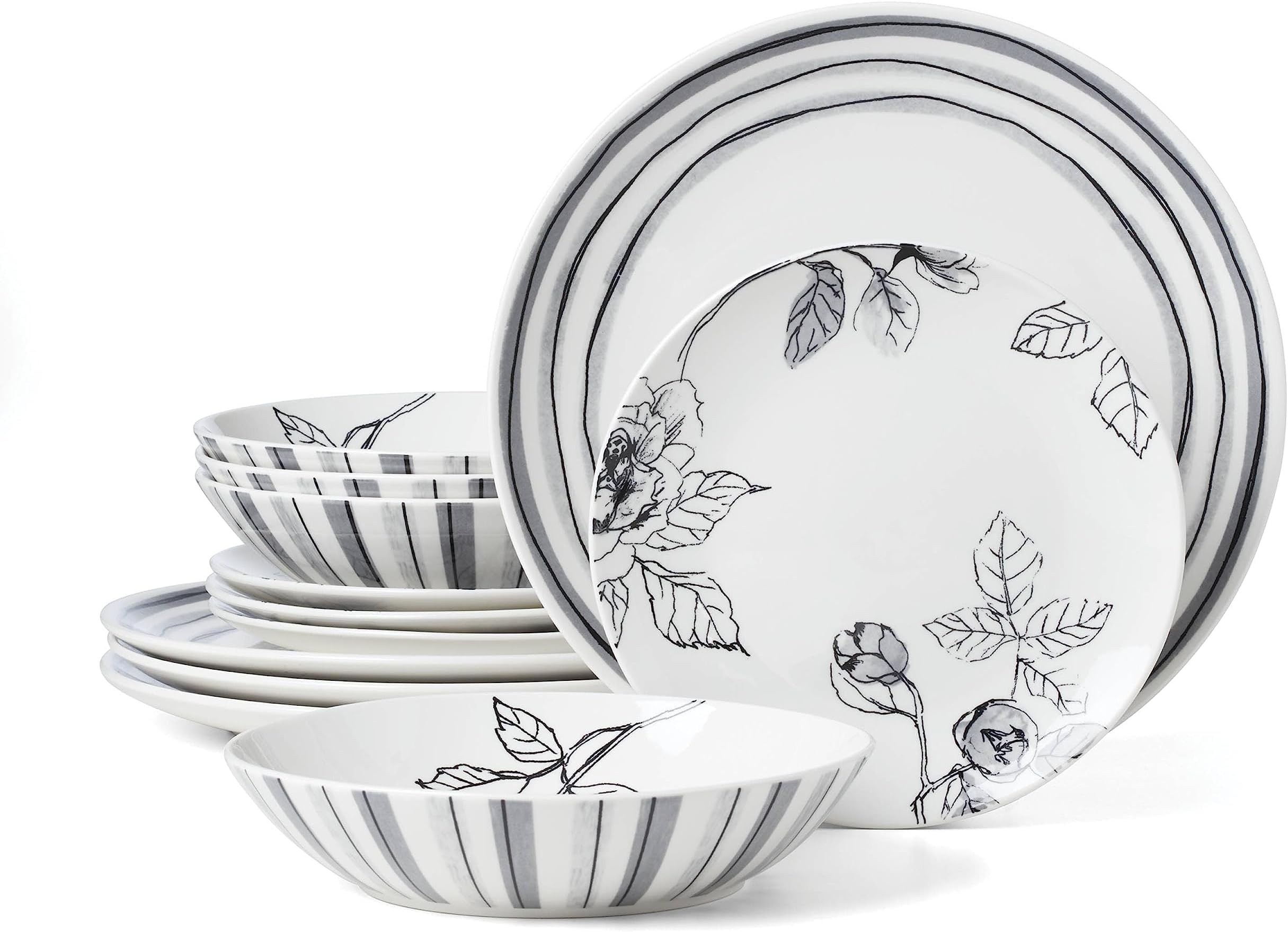 OneidaSketchbook Piece Dinnerware Set, 12 Count, White, Dorm Necessities, Dorm Essentials