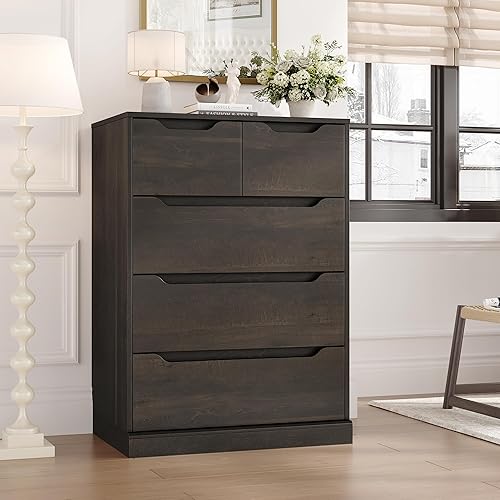 Miniatura 2 de HOSTACK Cómoda moderna de 5 cajones para dormitorio, cómoda con almacenamiento, organizadores de cofre de almacenamiento de madera con asas