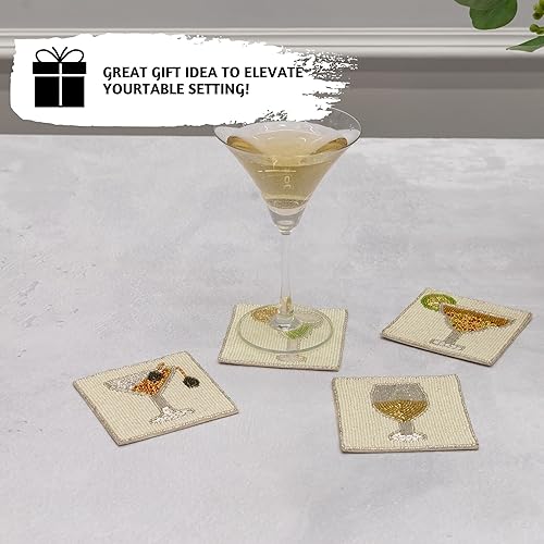 Miniatura 4 de Folkulture Posavasos bohemios para bebidas o mesa de café, bonitos posavasos de 4 pulgadas para mesa estilo granja, juego de posavasos cuadrados