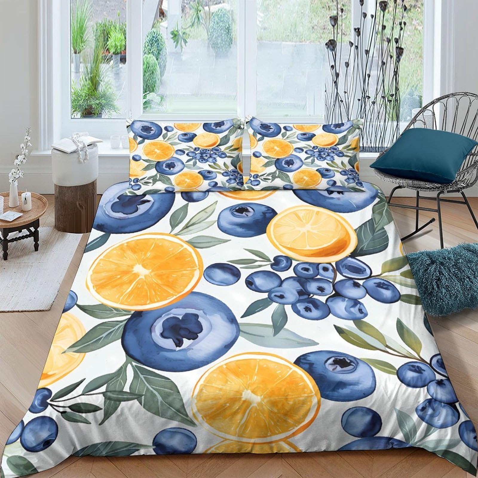 Ctjqhvkz Style-10 3D Printed Orange Blueberry Fitted Sheet Microfiber Soft Easy Care Fruit Bed Sheet For Bedroom Dorm Decor Single（135X200cm）