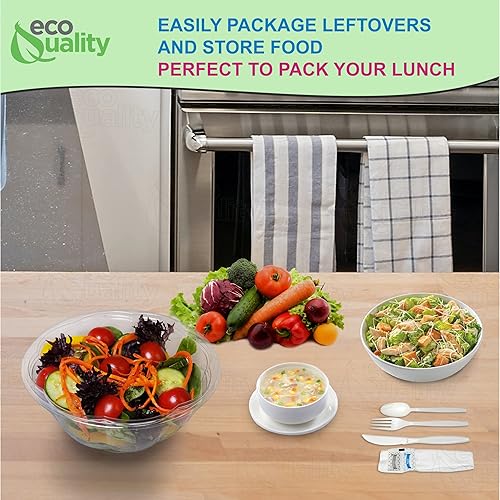 Miniatura 6 de Cuencos para ensalada de 32 onzas con tapas y cubiertos (300 unidades) – Recipientes de ensalada desechables de plástico transparente | Para
