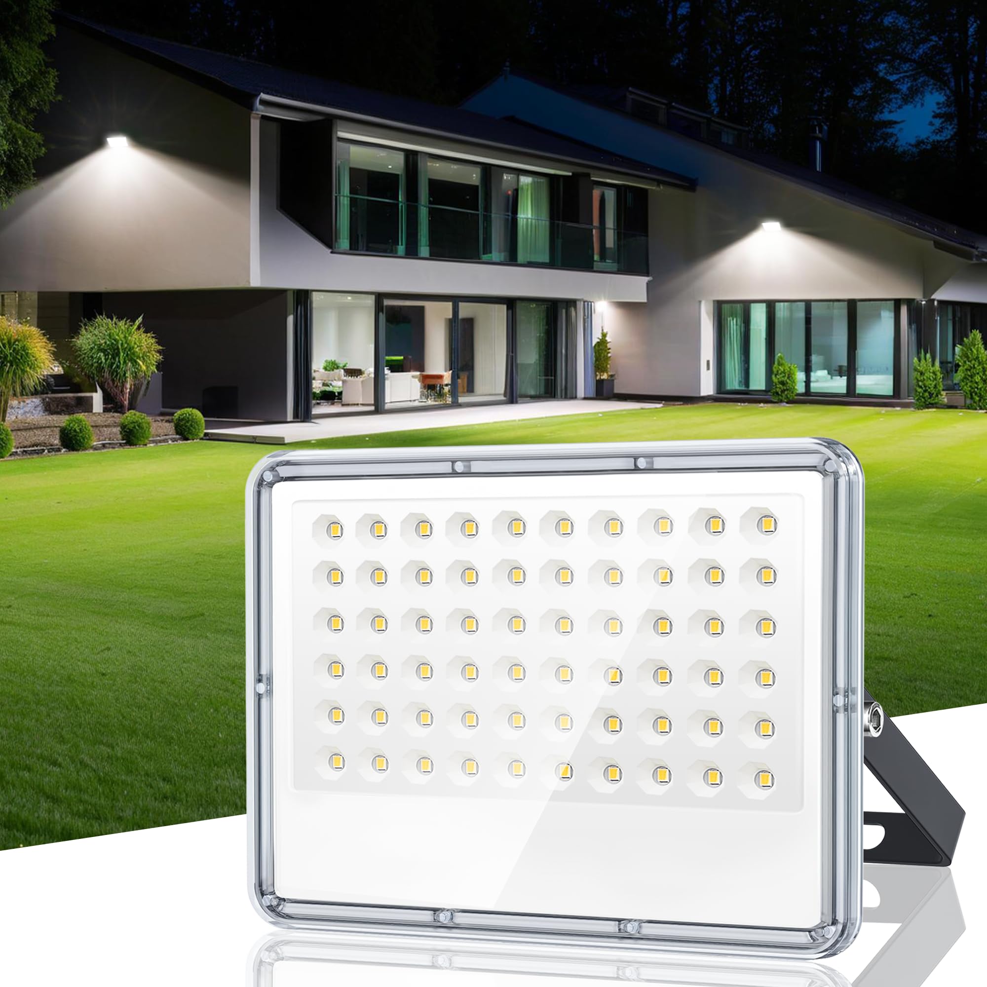 TASINUO LED schijnwerper met bewegingsmelder buiten 50W, 5000LM LED schijnwerper met bewegingsmelder, IP67 waterdichte buitenschijnwerper met PIR