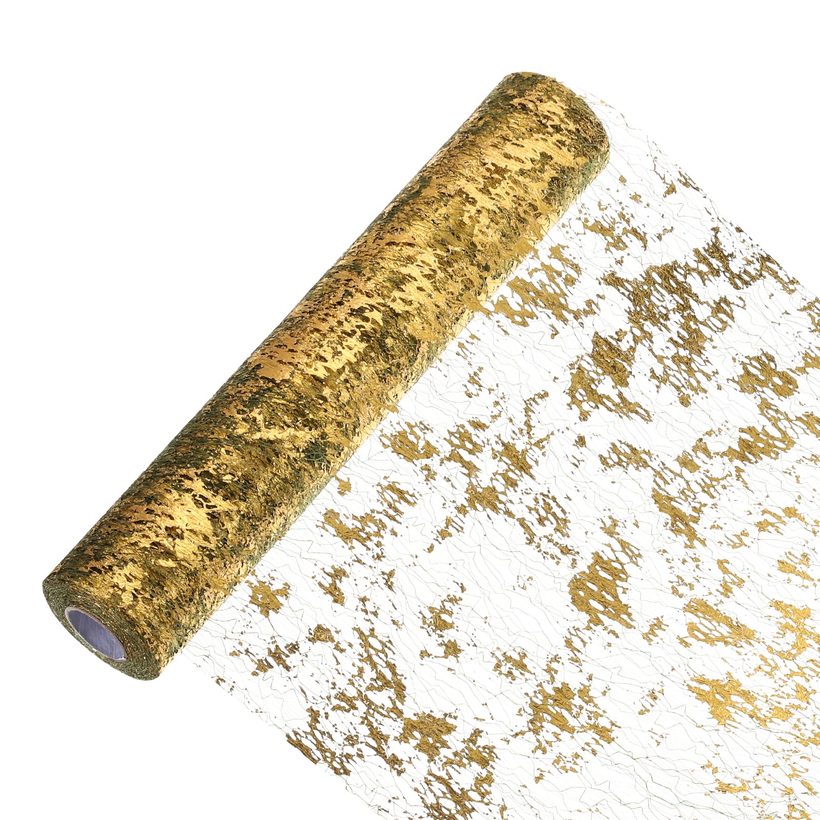 uxcell 49 Feet Table Runner, 11" x 591" Sequin Gold Foil Thin Mesh Metallic Table Runner Roll Table Decorations for Event Birthday Party Weddings