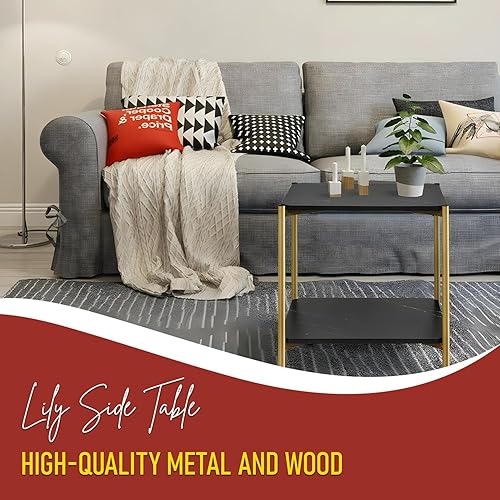 Miniatura 3 de Kings Brand Furniture - Mesa auxiliar - Estante de almacenamiento de 2 niveles, mesita de noche, mesa auxiliar de cama, perfecta para dormitorio,