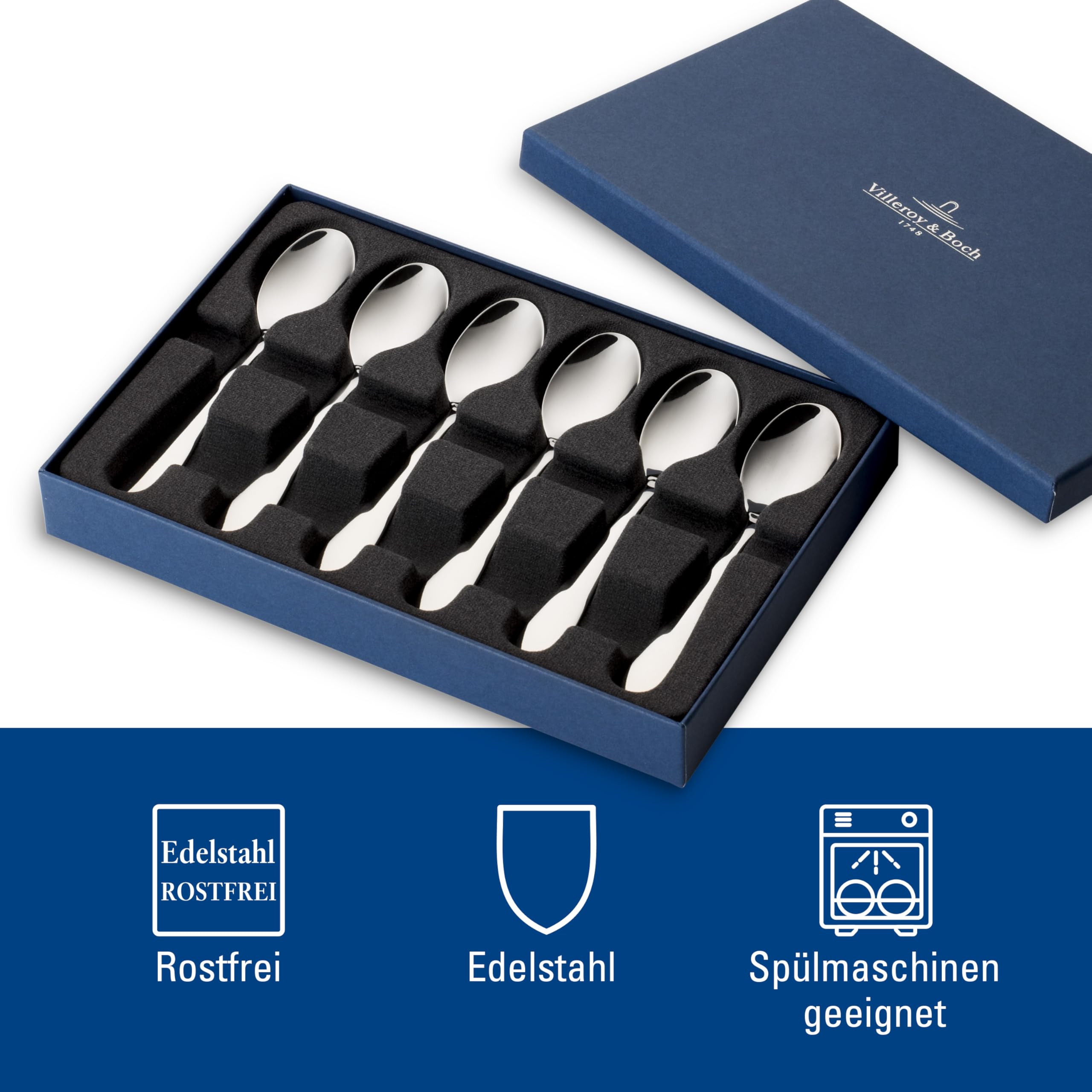 Villeroy und Boch Oscar 6-częściowy zestaw łyżeczek do espresso, stal szlachetna 18/10, 20,5 x 13,5 x 3 cm