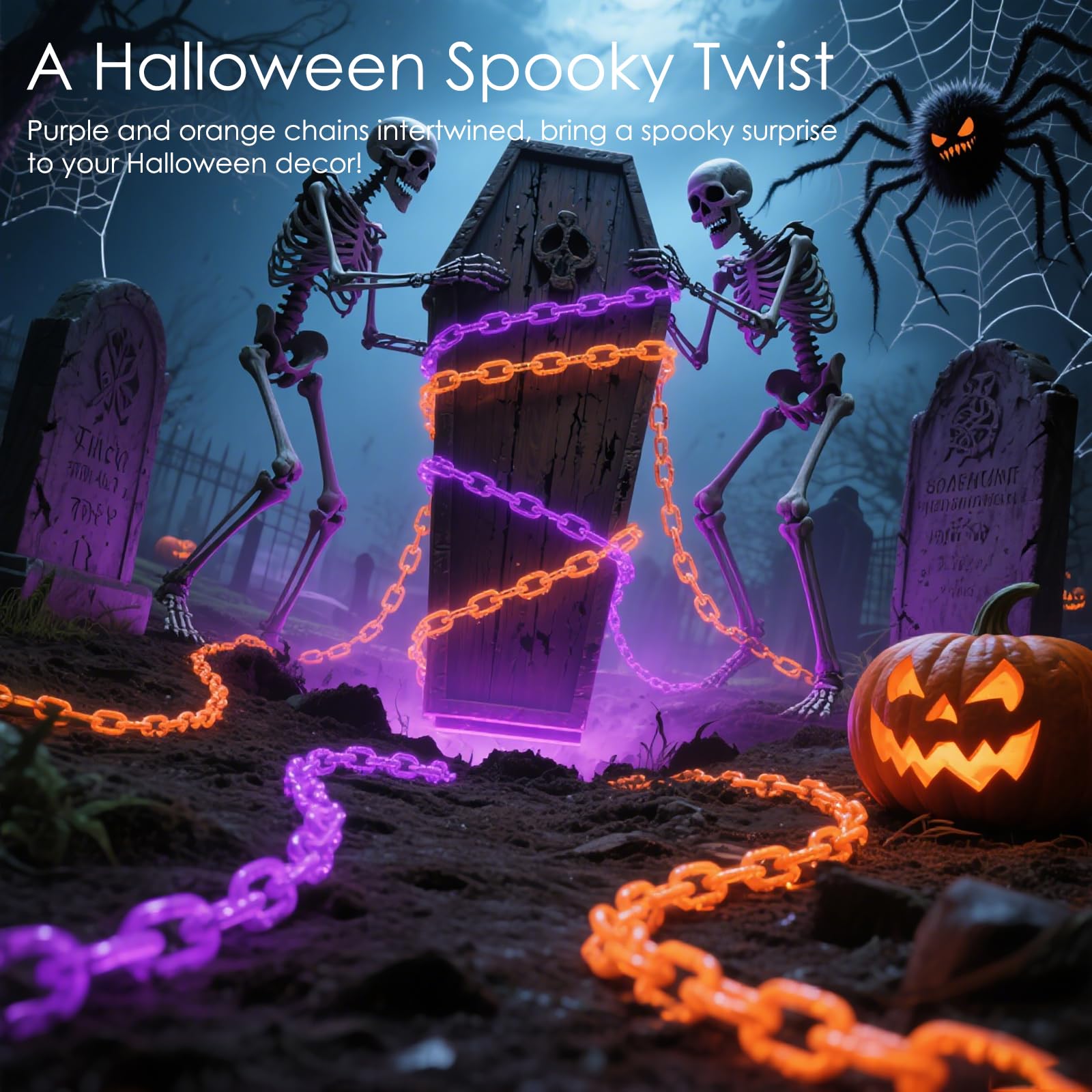Luci di Halloween a batteria, timer 102 LED arancione prigione catena luci, 8 modalità impermeabili decorazioni di Halloween all'aperto interni casa infestata, zucca, portico, cortile, decorazione per