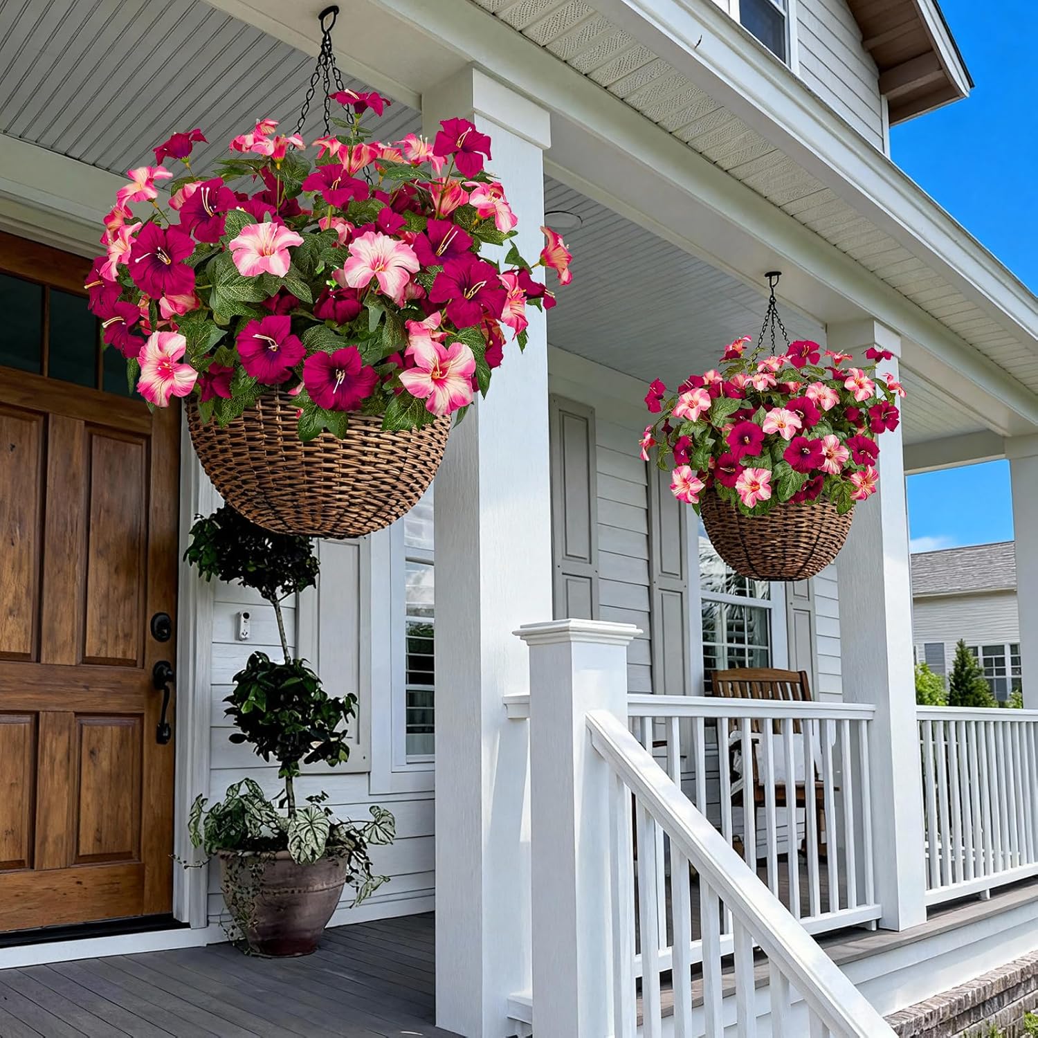 19 Inch Artificial Flowers for Outdoor Indoor Garden Home Decoration,Faux Flower for Home Office Garden Patio Balcony 4 Bundles (Rose red Pink) - Image 9