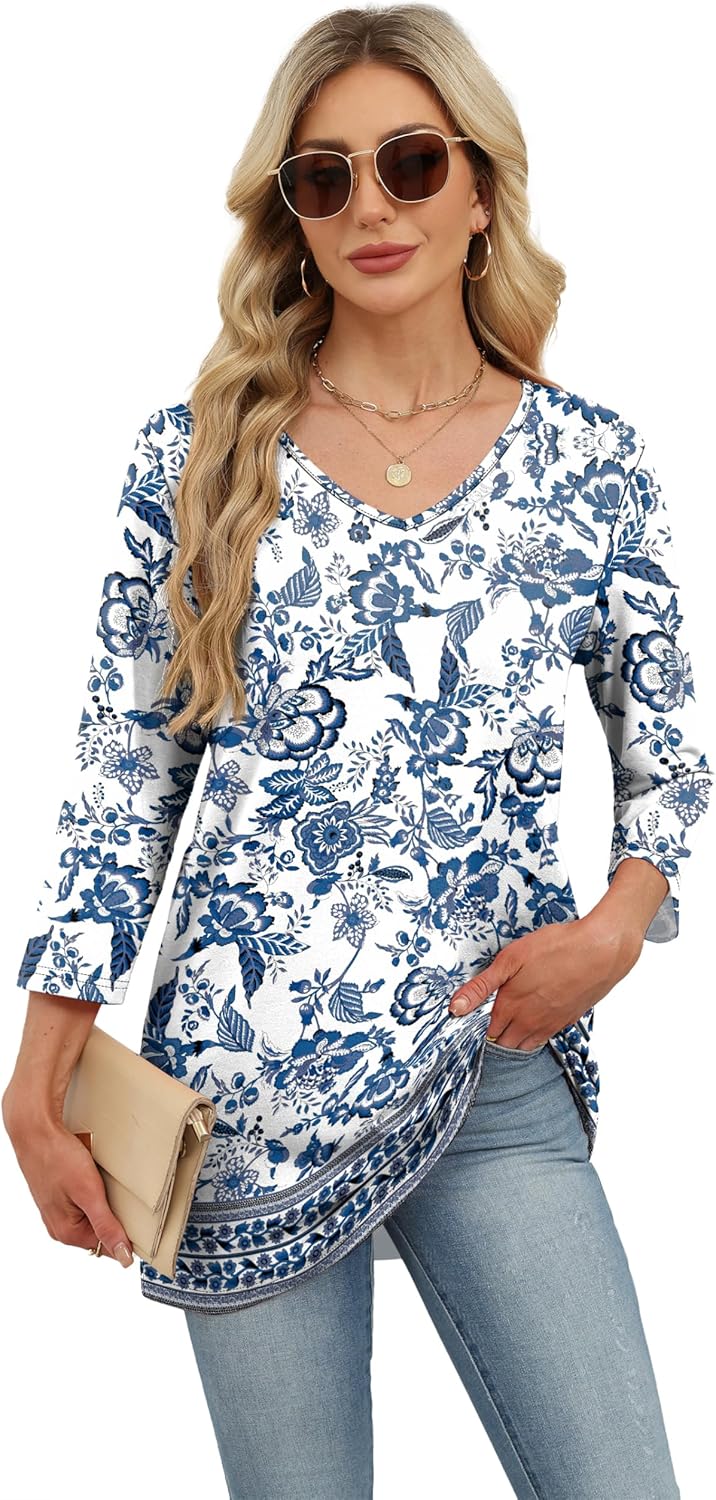 OFEEFAN 3/4 Length Sleeve Womens Tops Dressy Casual Plus Size Tunics to Wear with Leggings - Image 3