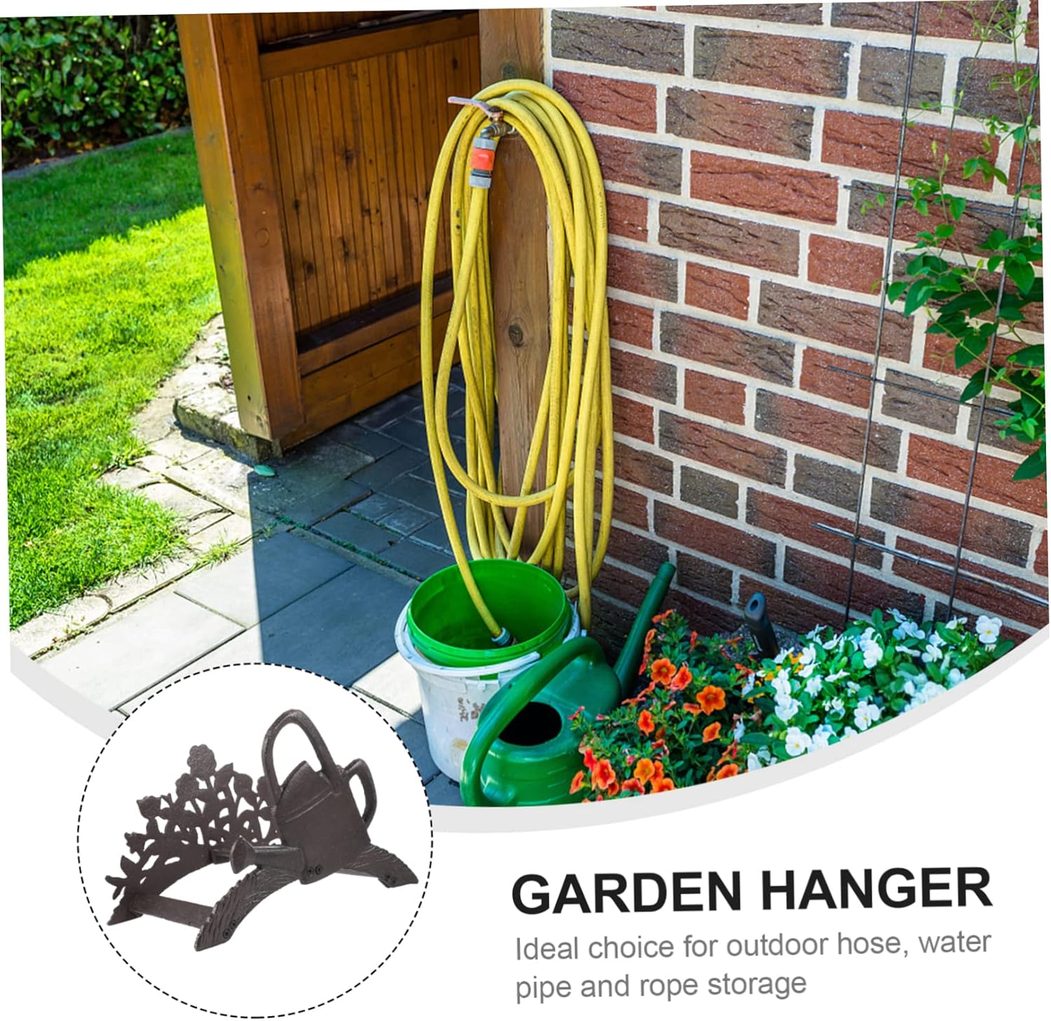 Heavy Duty Cast Iron Garden Hose Hanger Wall Hook Storage Organizer for Outdoor Use Durable and Rustproof with Classic Minimalist Design