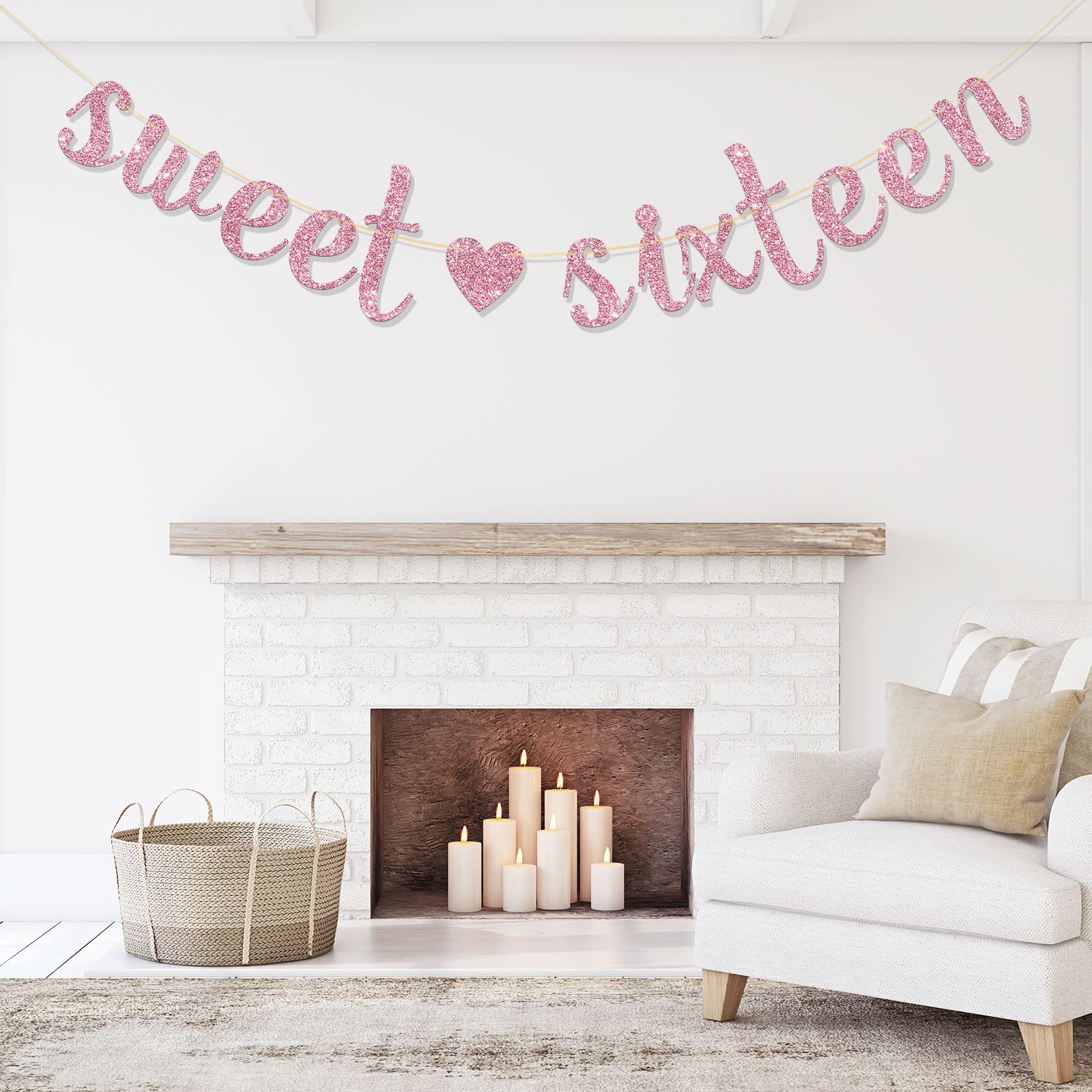 Happy Sweet 16 Banner - Vorgefädeltes Glitzer Banner Für Geburtstagsfeier