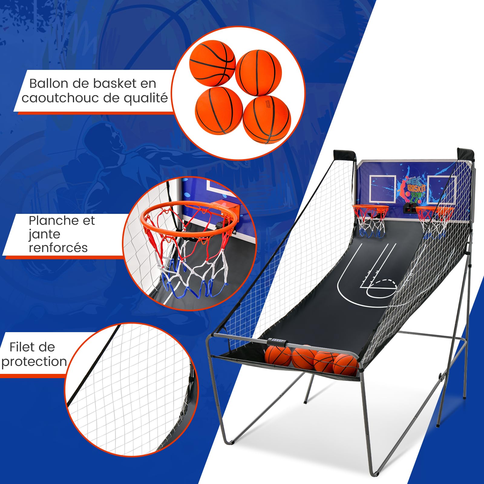 GOPLUS Jeu de Basketball Arcade Pliable, 2 Paniers et 4 Ballons, 8 Modes de Jeux, Capteur Électrique, LED Score, 4 Bouton Fonctionnement, 207x108x205CM GOPLUS Jeu de Basketball Arcade Pliable, 2 Paniers et 4 Ballons, 8 Modes de Jeux, Capteur Électrique, LED Score, 4 Bouton Fonctionnement, 207x108x205CM