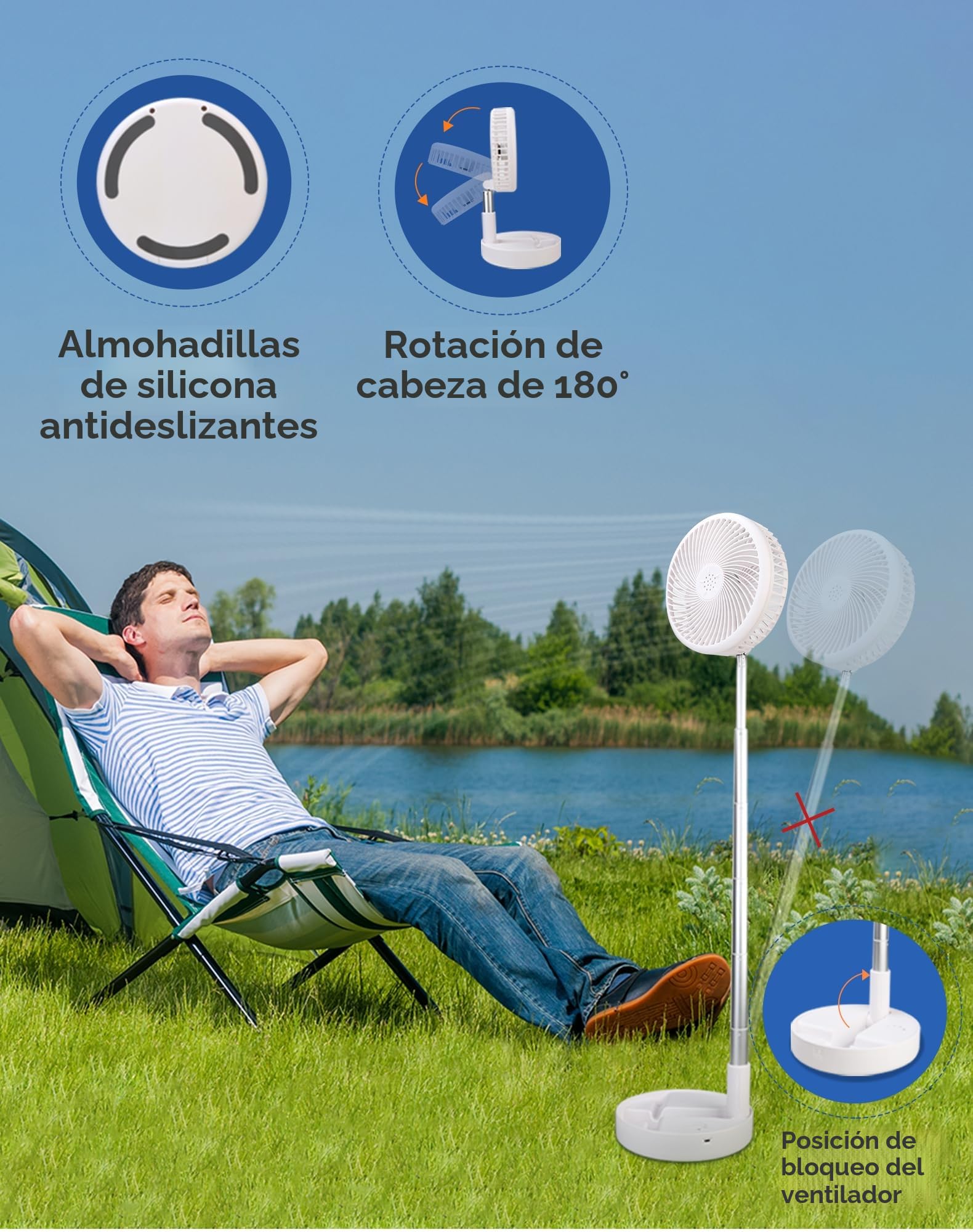 Primevolve Ventilador de Pie Portátil con Remoto, Sin Oscilación y Dirección Fija - 8'' Plegable Suelo/Mesa, 7200mAh USB-C para Viajes y Camping, Silencioso para Dormitorio u Oficina - Blanco