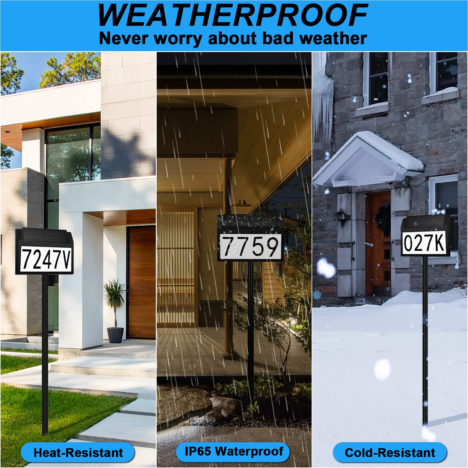 Números de dirección para casas, funciona con energía solar, señal de dirección RGB para exteriores, IP65, impermeable, iluminada, números de casa, placa para patio, entrada de casa, con tres modos de
