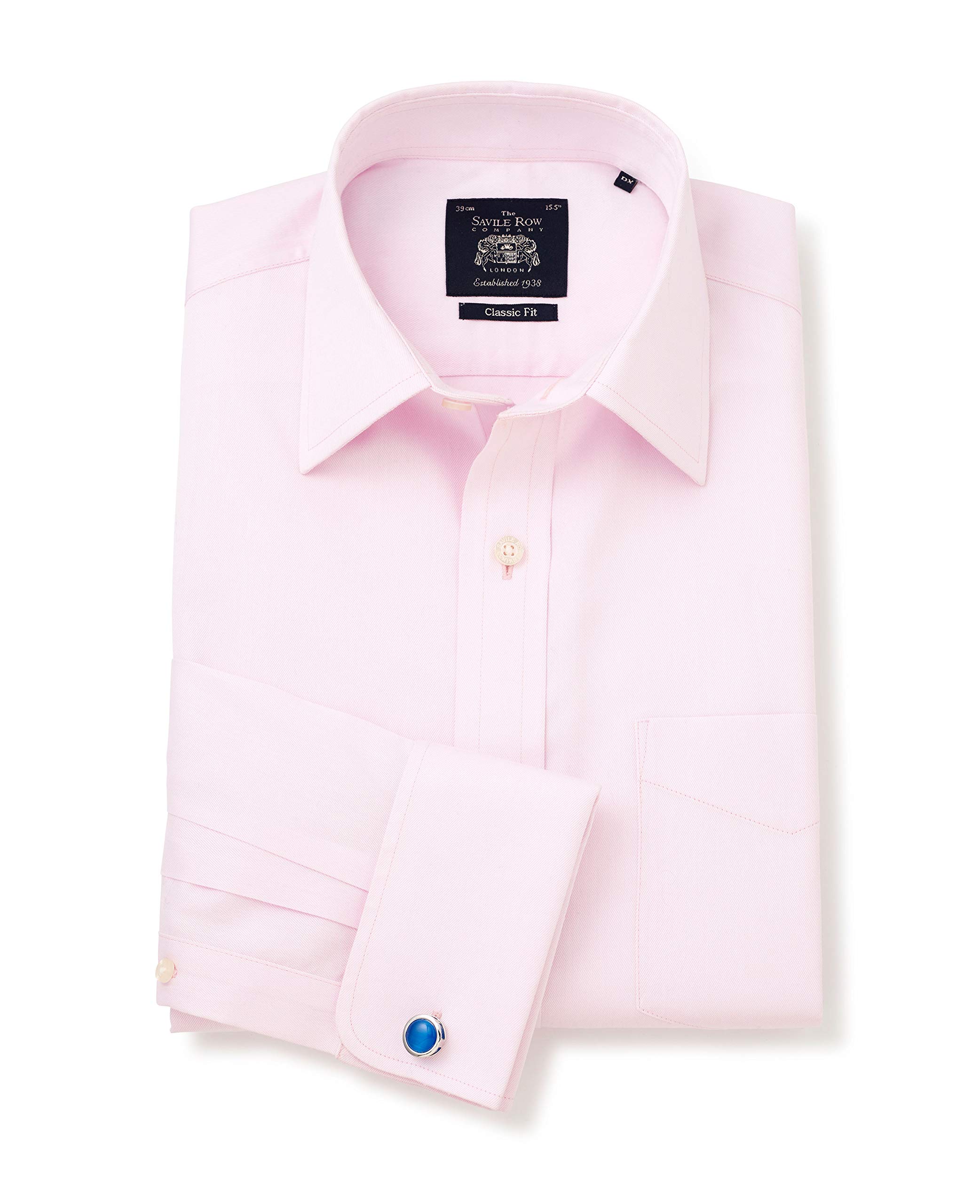 THE SAVILE ROW COMPANY LONDON Men's Classic Fit Pink Twill Non-Iron Shirt - Double Cuff - 19.5" Collar