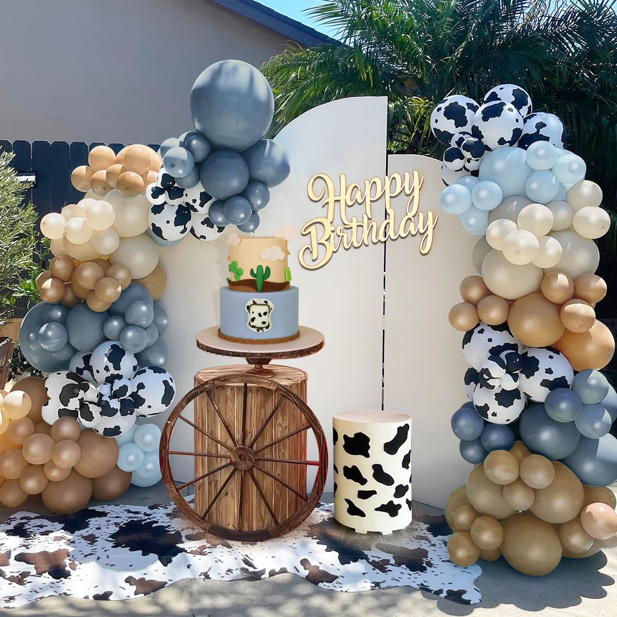 158 PCS Blue Brown Cow Balloons Arch Garland Kit Cowboy Party Decorations for Baby Shower Birthday Farm Western Cowboy Theme Party Supplies