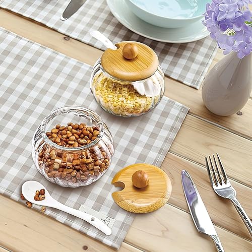 Miniatura 5 de Bodega de sal, recipiente de vidrio de 8 onzas / 8.5 fl oz con tapa de bambú, lindo tarro de condimento de calabaza, recipiente de almacenamiento