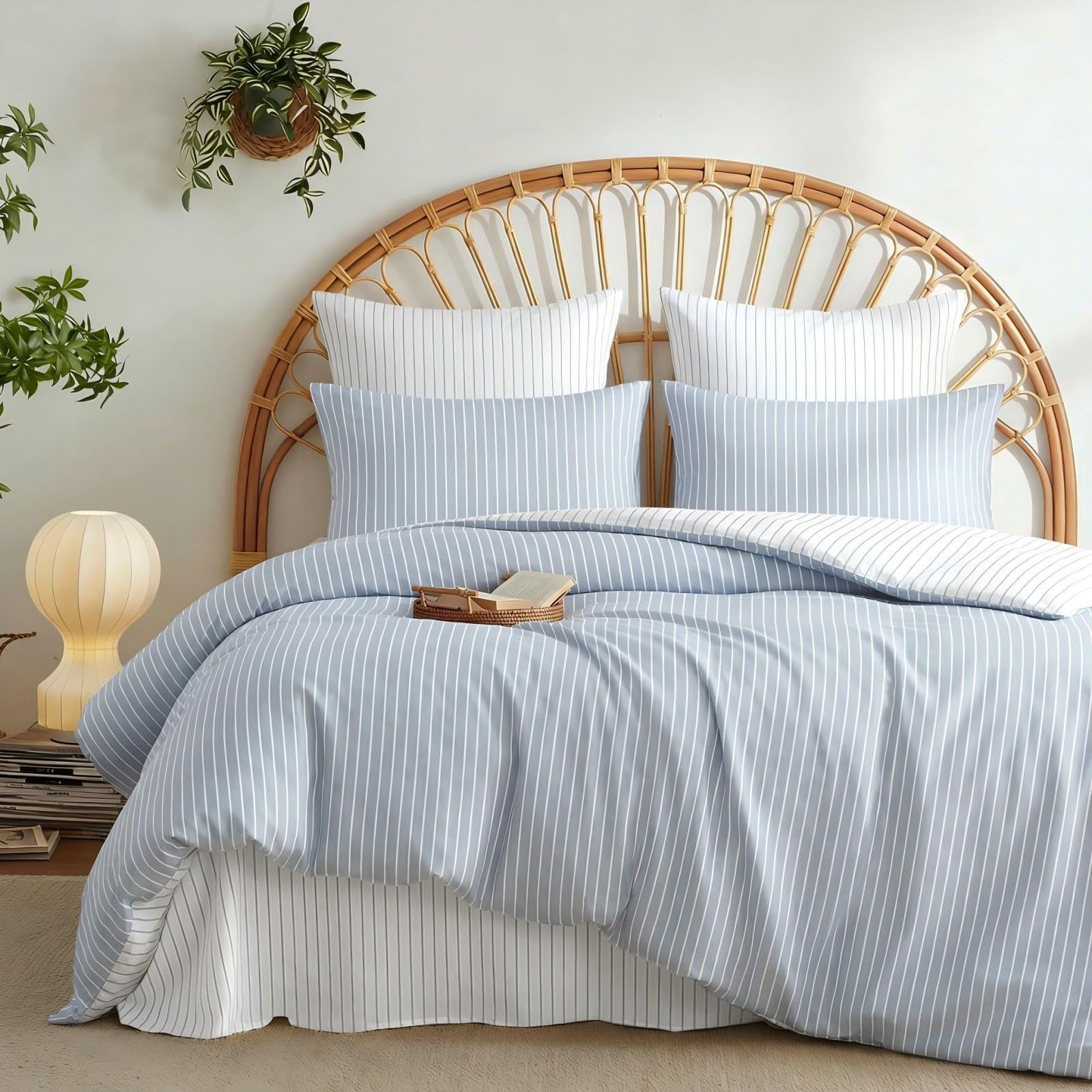 Freyamy Bettwäsche 135x200 Baumwolle Blau Weiß Gestreifte Bettwäsche Set | Bettwäsche für Allergiker, Aesthetic Bettwäsche Gestreift, ÖKO-TEX Bettbezug mit Reißverschluss und 1 Kissenbezug 80x80cm