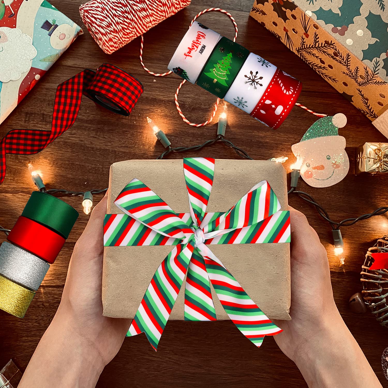 10mm X 5 Mètres Rubans De Noël, 5 Désign Assortis Ruban Gros-grain Pour Emballage Cadeau