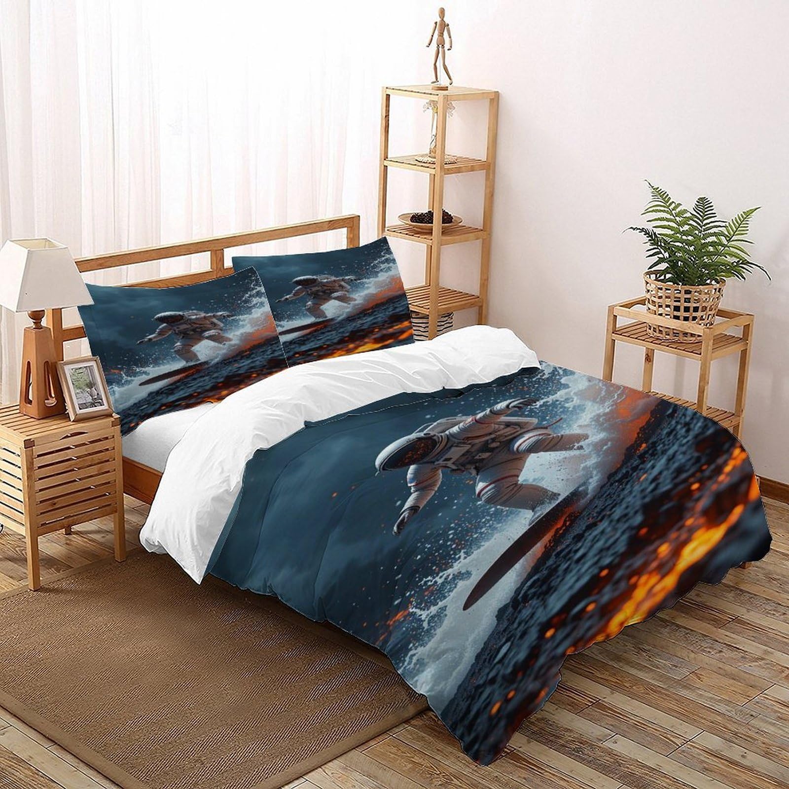 Parure de couette astronaute grand format en microfibre douce sur le thème de l'espace lointain