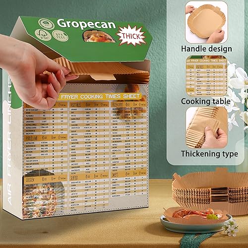 Miniatura 9 de Forro de papel desechable para freidora de aire, inserto de pergamino cuadrado antiadherente, hoja de grado alimenticio para hornear para canasta de