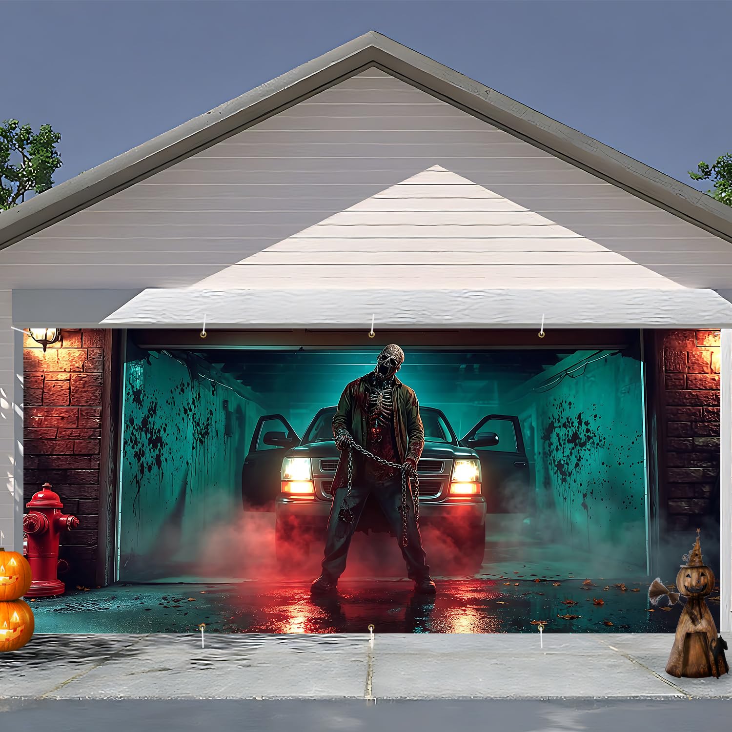 7 x 16 ft Garage Shadow Halloween Garage Door Decorations Halloween decorations Witch Door Cover, Hanging Banner, Cauldron Backdrop Mural for Home,Outdoor,Indoor,Party