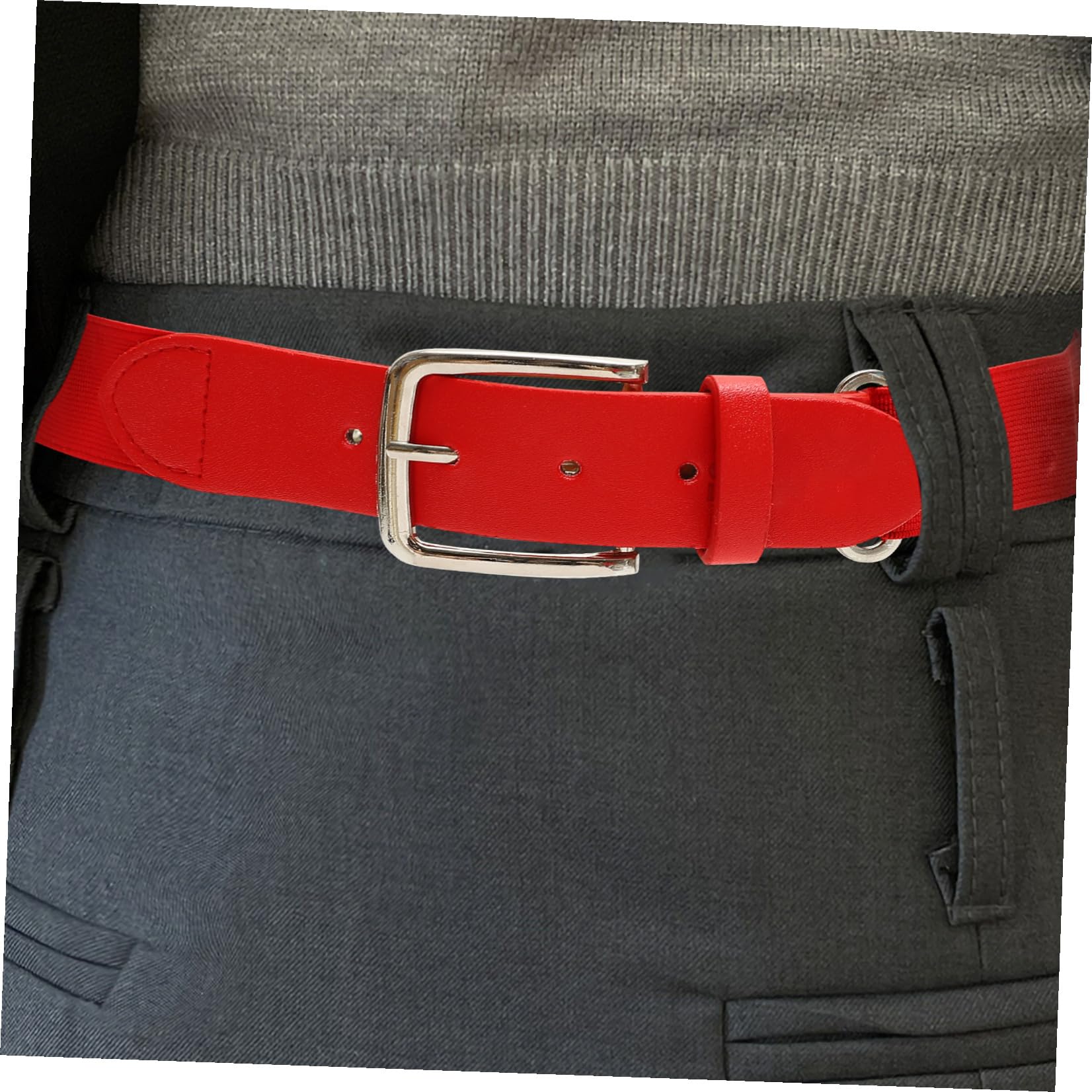 Ceinture de baseball réglable en cuir synthétique élastique avec anneau en métal inoxydable