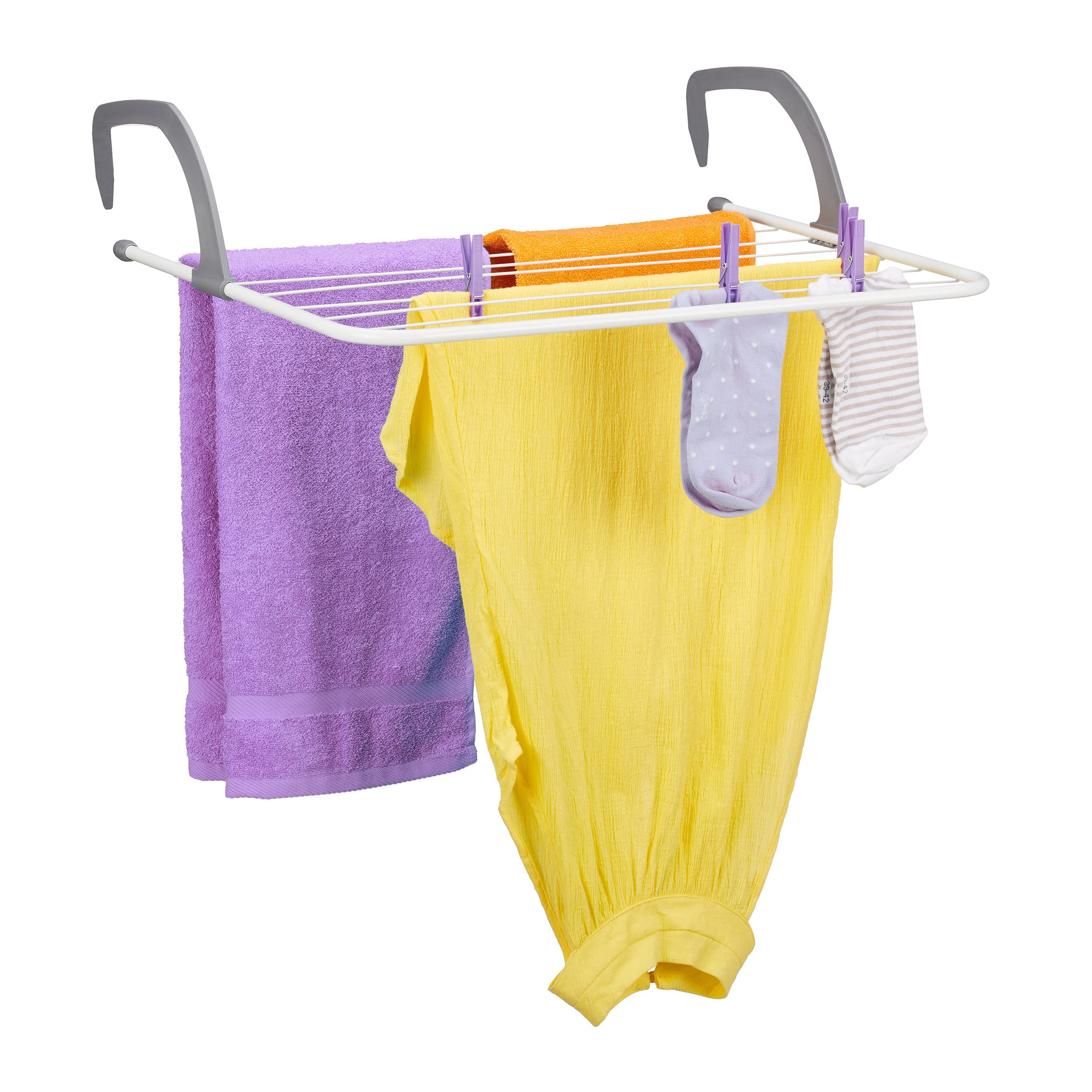 Relaxdays Étendoir, Lot de 2, sèche-Linge à accrocher, pour Balcon, radiateur & Camping, Peu encombrant, 7 Cordes séparées, Blanc