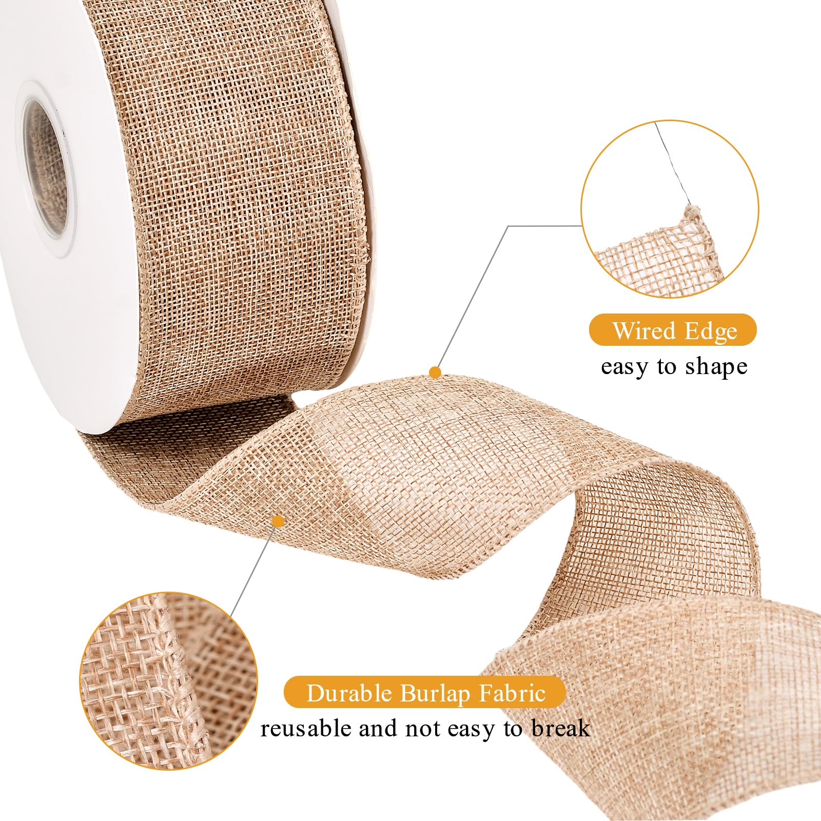 YAMA Juteband mit Draht, natürlich, 6,4 cm x 20 m, für Geschenkverpackungen, Bastelarbeiten, Kranz, Schleife, Weihnachten und Heimdekoration