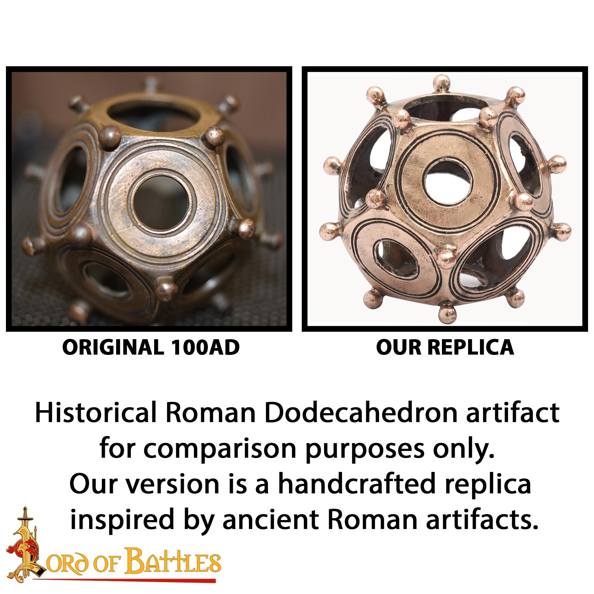 Lord of Battles Dodecaedro de bronce romano | Réplica de artefacto antiguo fundido de cera perdida | Reliquia misteriosa para coleccionistas y amantes de la historia - 82 gramos (bronce sólido