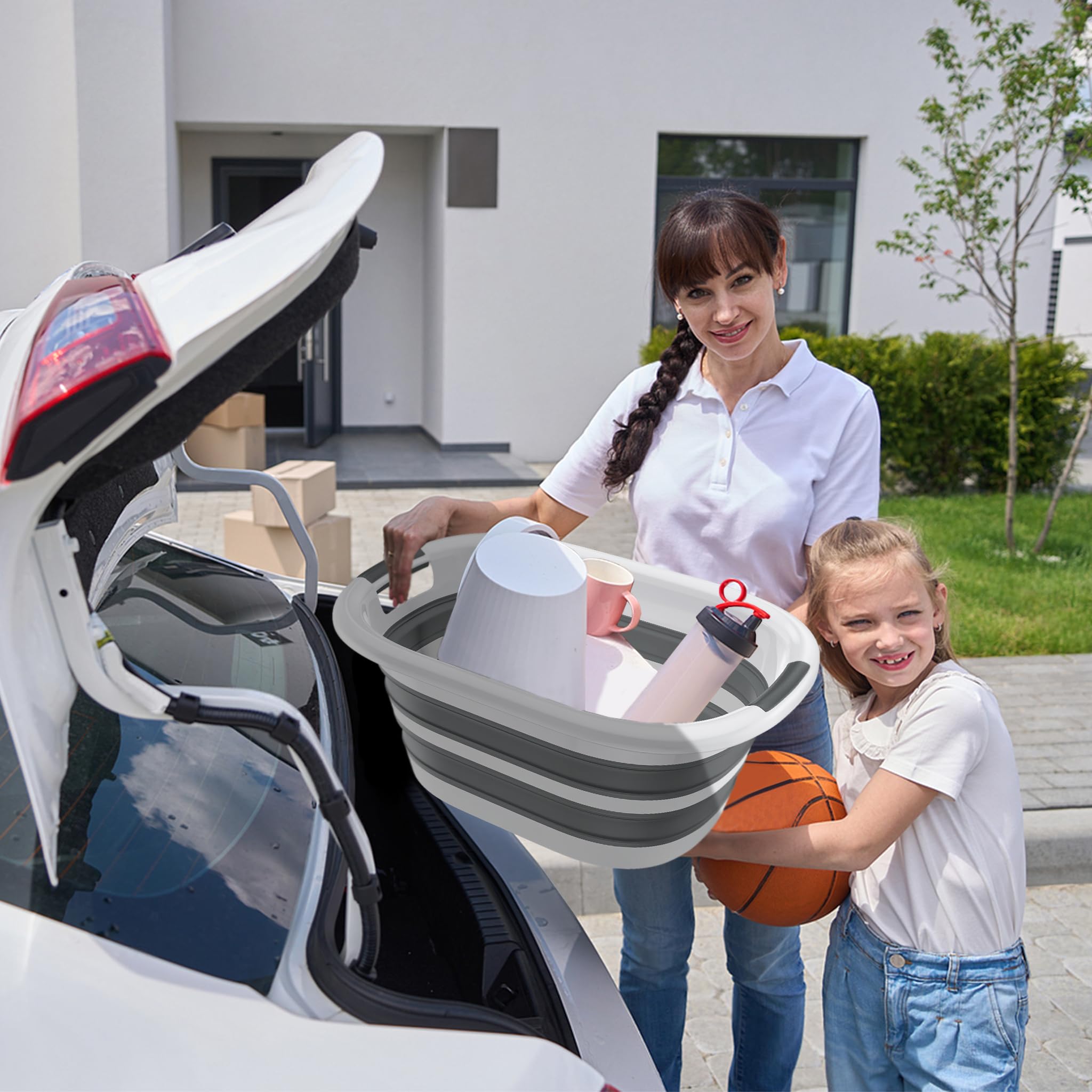 FIVMEN Cesto portabiancheria pieghevole da 40L, raccoglitore biancheria, contenitore per bucato in plastica con 2 manici, portatile, pieghevole e richiudibile, salvaspazio, contenitore di stoccaggio