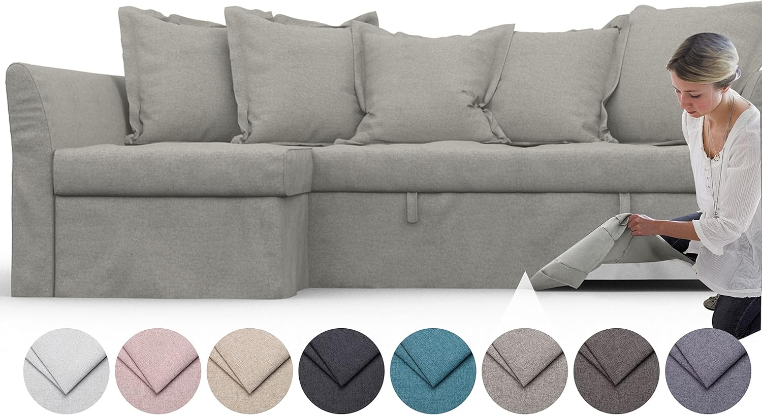 comfortly | Cover for Holmsund Corner Sofa Bed, Replacement Slipcover, Heavy Duty 15 pcs Cover, Pets and Stain Proof Durable Nano-Tech Fabric, Easy to Clean & Replace (Cashmere Blends - Rabbit)