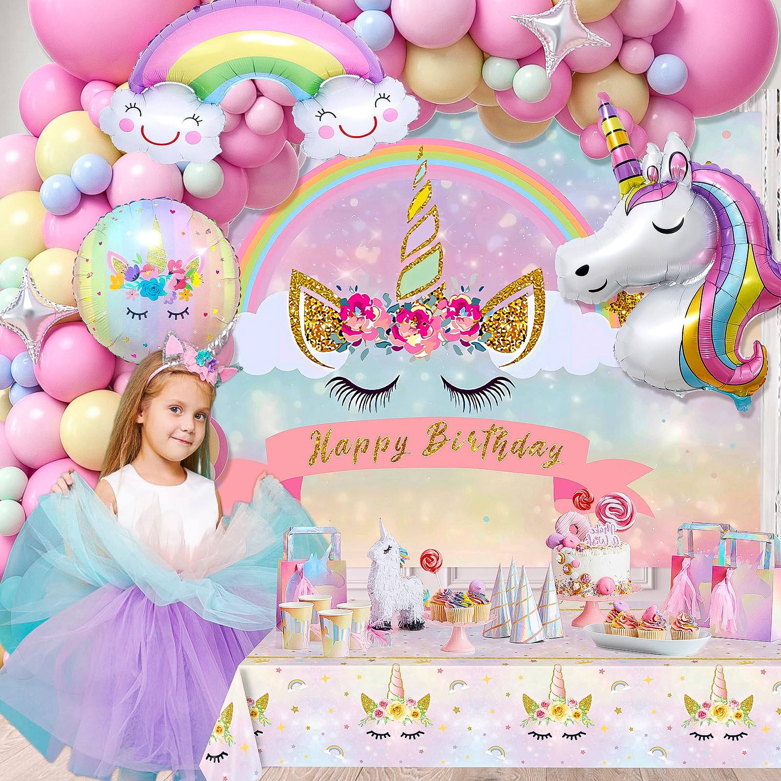 Winrayk Ice Cream Party Decorations Kit – Pastel Balloon Arch, Backdrop, Tablecloth For Girls Birthday Party