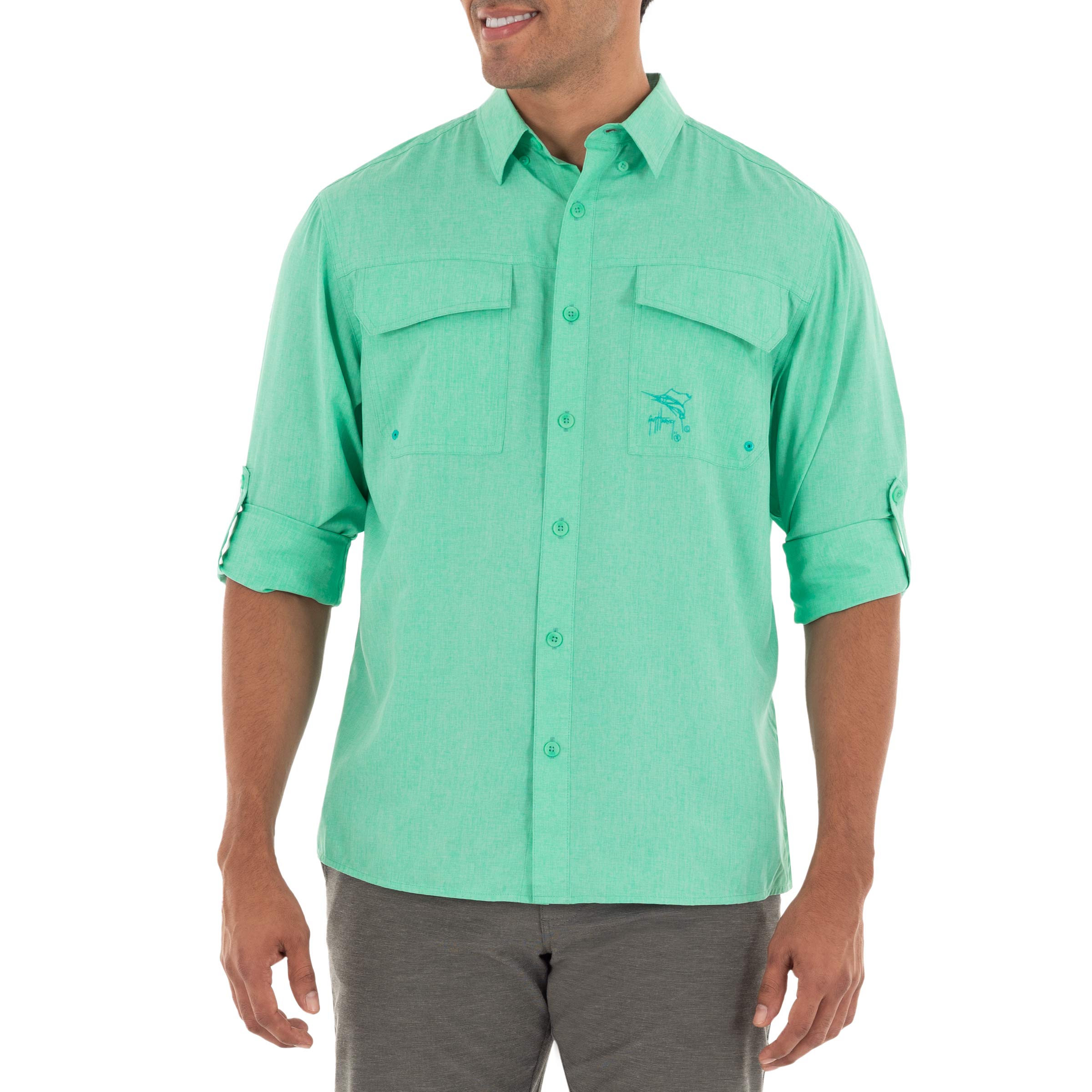 Guy Harvey Men's Long Sleeve Performance Fishing Shirt - green - XXL
