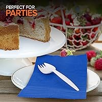 Vista 6 de Sporks desechables (paquete de 50) tenedores de plástico blanco, sin BPA, seguros para niños, utensilios 2 en 1, cuchara de tenedor de peso pesado