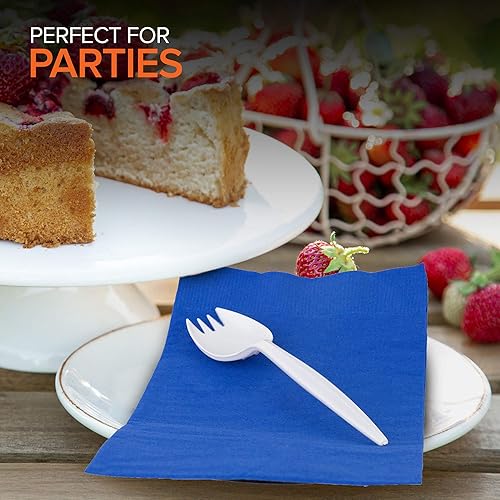 Miniatura 6 de Sporks desechables (paquete de 50) tenedores de plástico blanco, sin BPA, seguros para niños, utensilios 2 en 1, cuchara de tenedor de peso pesado