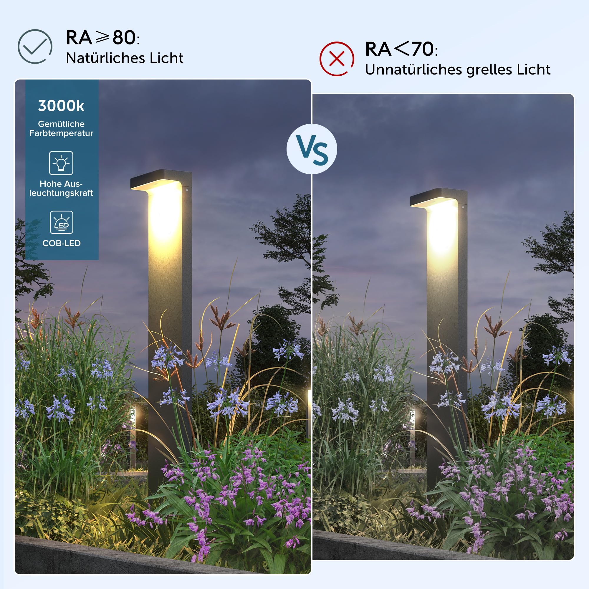 doporro Wegeleuchten Außen Stromanschluss 60cm Gartenleuchte IP65 6W | Gartenlampen für Draußen Strom, 3000K Warmweiß Pollerleuchte Standleuchte Außen, 100x60x600mm, Sandgrau dunkel, LumaTorch
