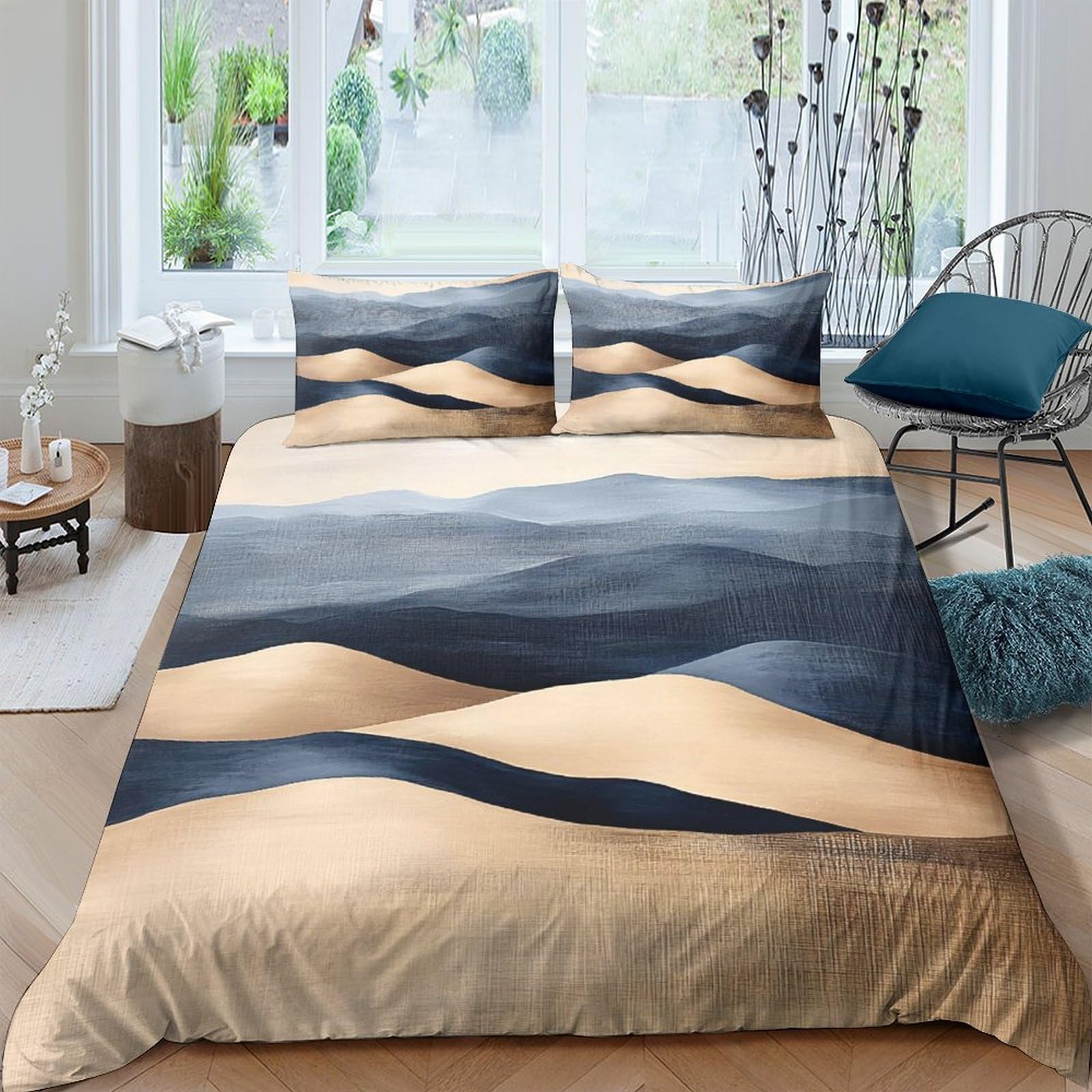 Ctjqhvkz Style-1 3D Printed Sand Dunes Fitted Sheet Microfiber Soft Breathable Dark Wave Bed Sheet For Bedroom Decor Mattress Protection Single（135X200cm）