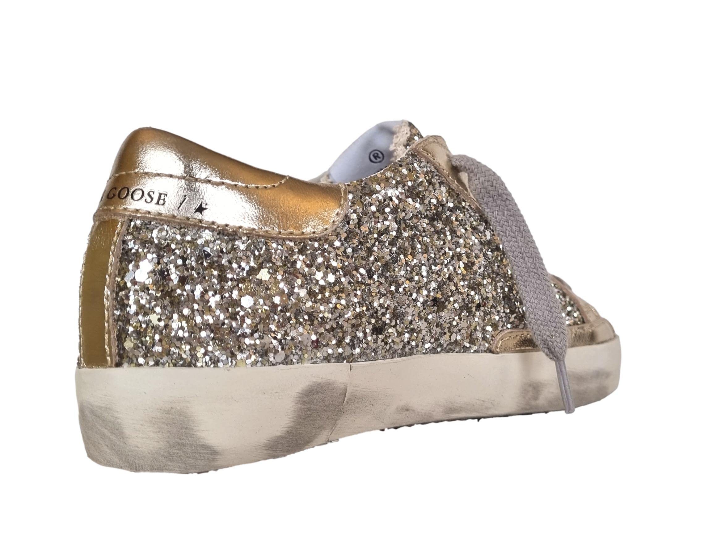 Golden Goose Chaussures Fille Cuir Vintage et Glitter GYF00101.F002840.65157 Platine