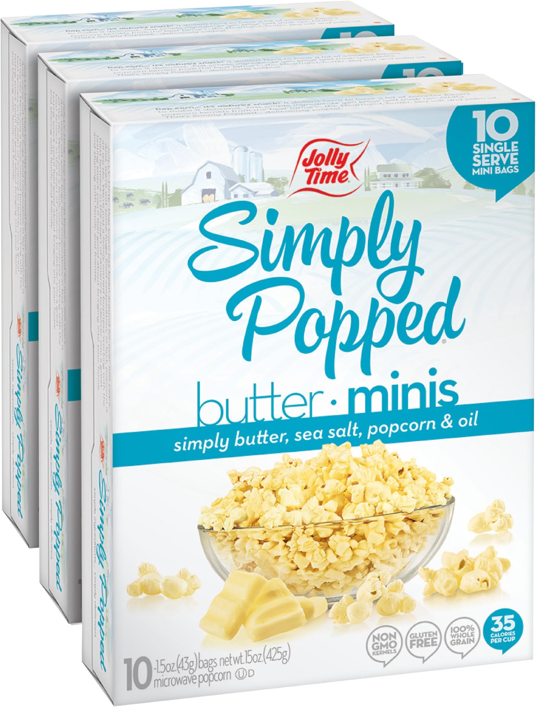 Simply Popped Butter Minis, Lightly Salted Microwave Popcorn, 1.5oz Personal Bag, 10 Bags Per Carton (1.5 Ounce (Pack of 30))