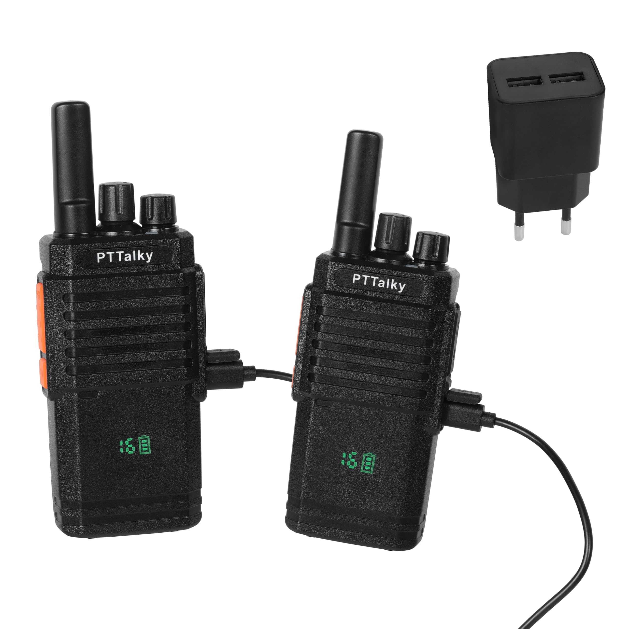 Walkie Talkie PTTalky PR2 Plus PMR446 sin Licencia Larga Distancia 4Pizaes | 16 Canales Walkie-Talkie de Larga Distancia con Pantalla,Soporta VOX, para Senderismo, Camping,Industria, Lagerhaus