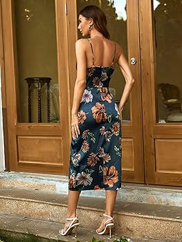 Amazon.com: Dresses for Women Floral Print Ruched Slit Thigh