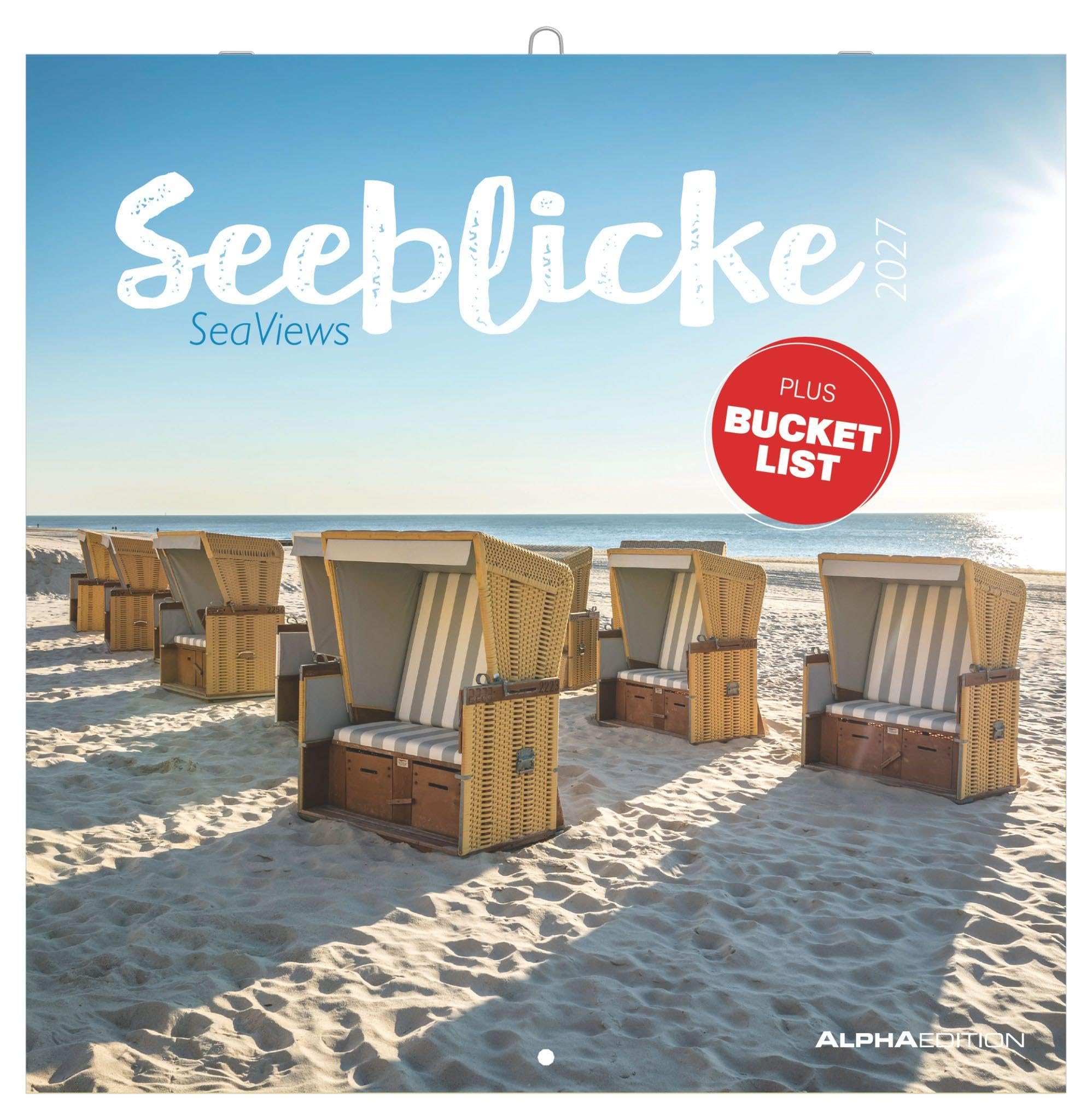 Seeblicke 2027: Wandkalender 30x30 cm (30x60 cm geöffnet) mit Notizkalendarium, 12 Küstenmotiven und Bucket-List