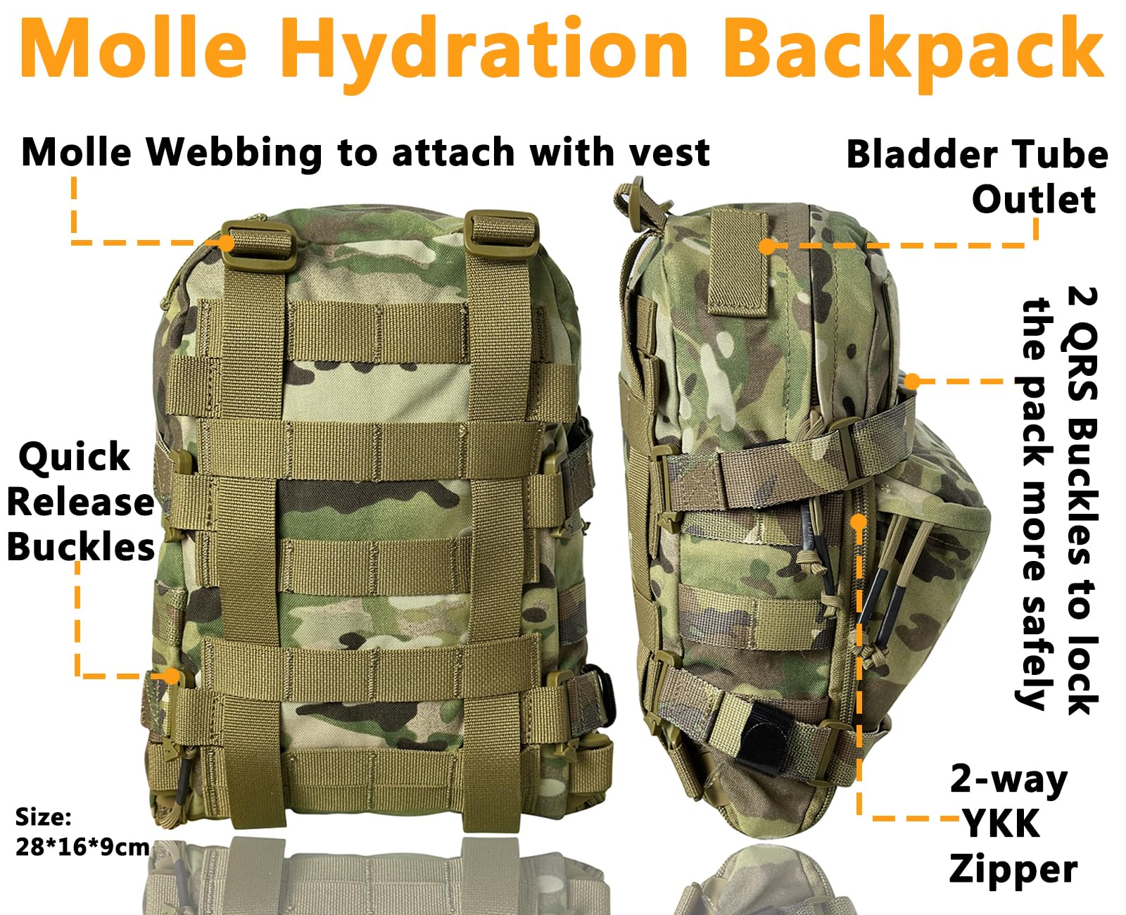 Taktyczny plecak Molle, lekki plecak do picia, nylon 500D, torba na bukłak o pojemności 2 l, do paintballa, airsoftu, wędrówek, jazdy konnej, przewoźnika