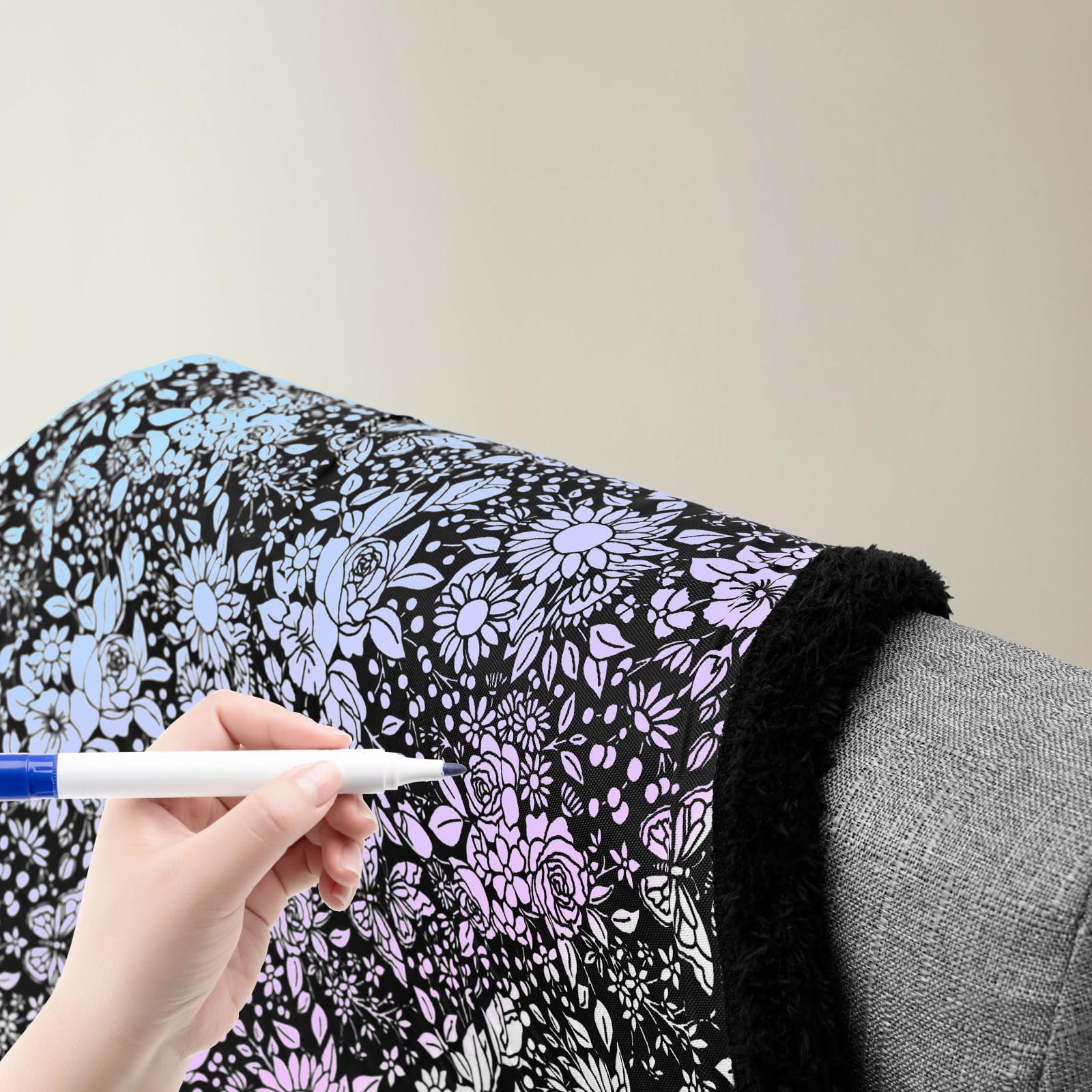 DIY Coloring Blanket Color Your Own Throw Blanket for Kids Adults Creative Personalized Art Projects DIY Personalized Drawing Throw for Living Room Bedroom Cozy Soft Home Office Decor(Flower)