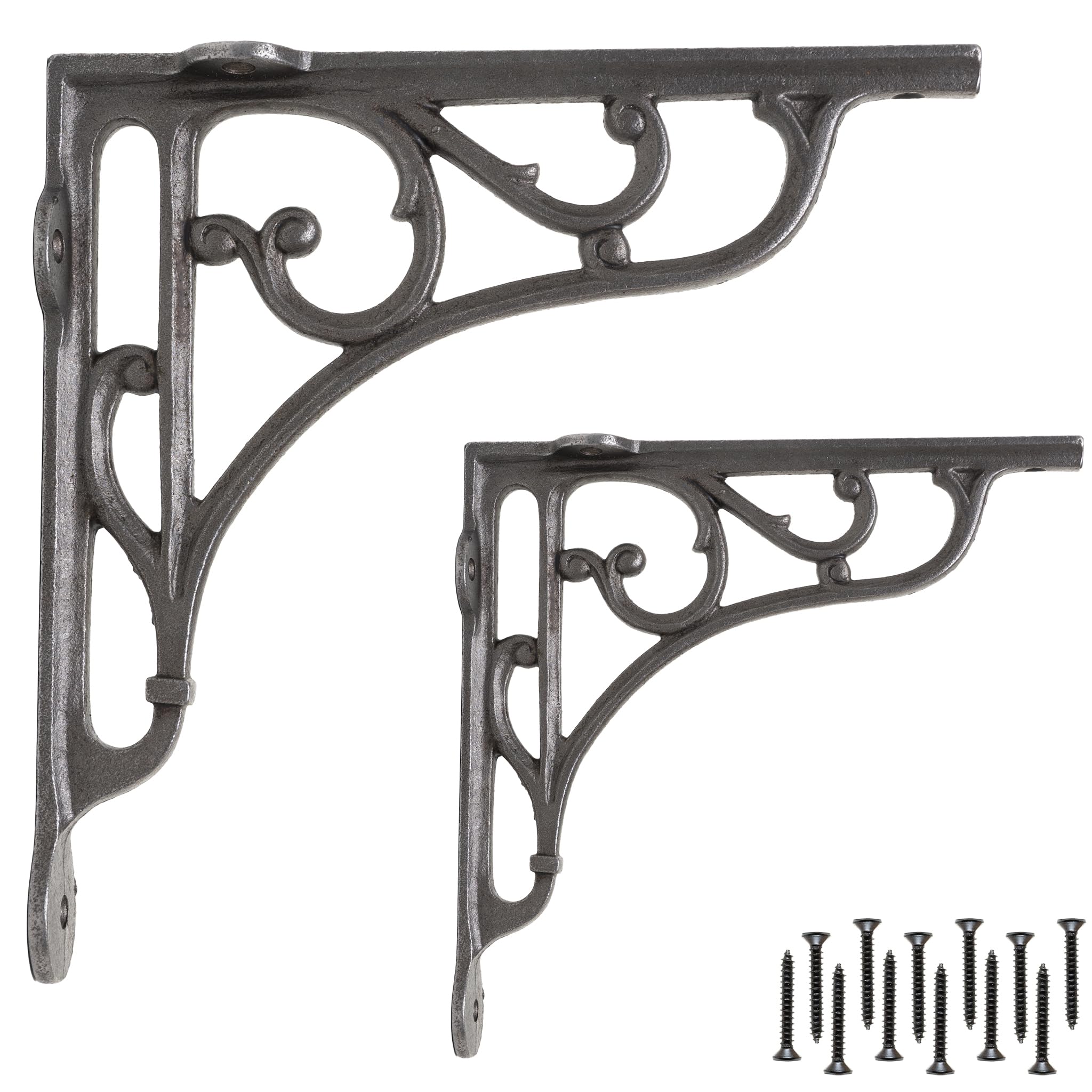 EDUWURXS Industrial Cast Iron Ornate Shelving Brackets | Heavy Duty Wall Brackets for Shelves, Kitchen Shelves & Living Room 6x6 (Pack of 2)