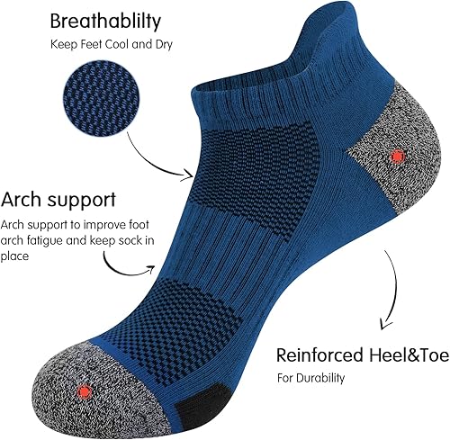 Miniatura 3 de JOYNÉE Calcetines tobilleros de corte bajo para hombre, calcetines acolchados para correr, deportes, paquete de 6