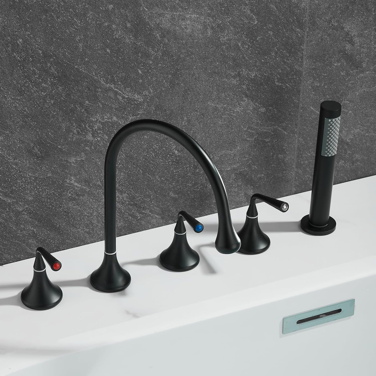 KUNYOS Bathtub Faucets 5 Hole Tub Rim Faucet Faucet Shower Bathtub 360° Swivel Spout Mixer Tap Shower With Hand Shower Shower Two Handles