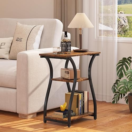 Miniatura 3 de Mesas auxiliares de 20 pulgadas, mesa auxiliar de 3 niveles junto al sofá, mesita de noche para dormitorio, mesa auxiliar con estante de