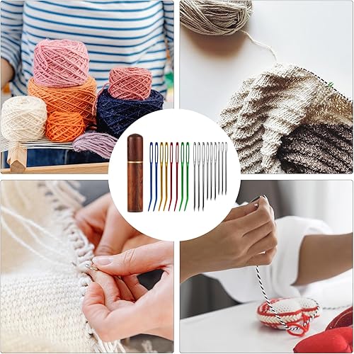 Miniatura 6 de Kit de 17 agujas de coser de ojo grande, agujas romas de acero inoxidable y agujas de tapiz dobladas, agujas de tapiz afiladas, agujas de tejer a