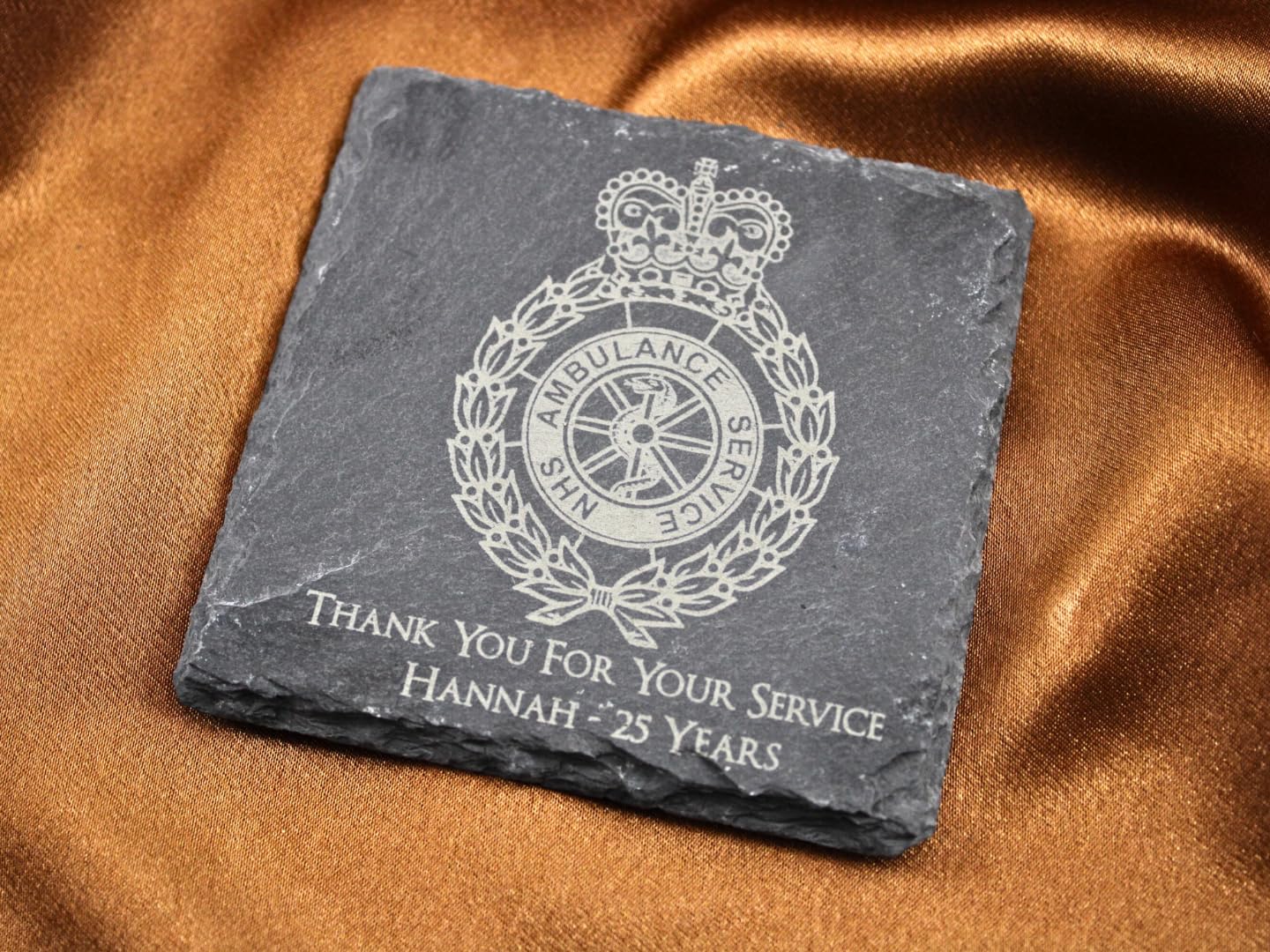 Square Personalised Marines, Royal Navy, RAF, Ambulance, Police, Fire, NHS, Army Emblem Leaving Engraved Slate Coaster